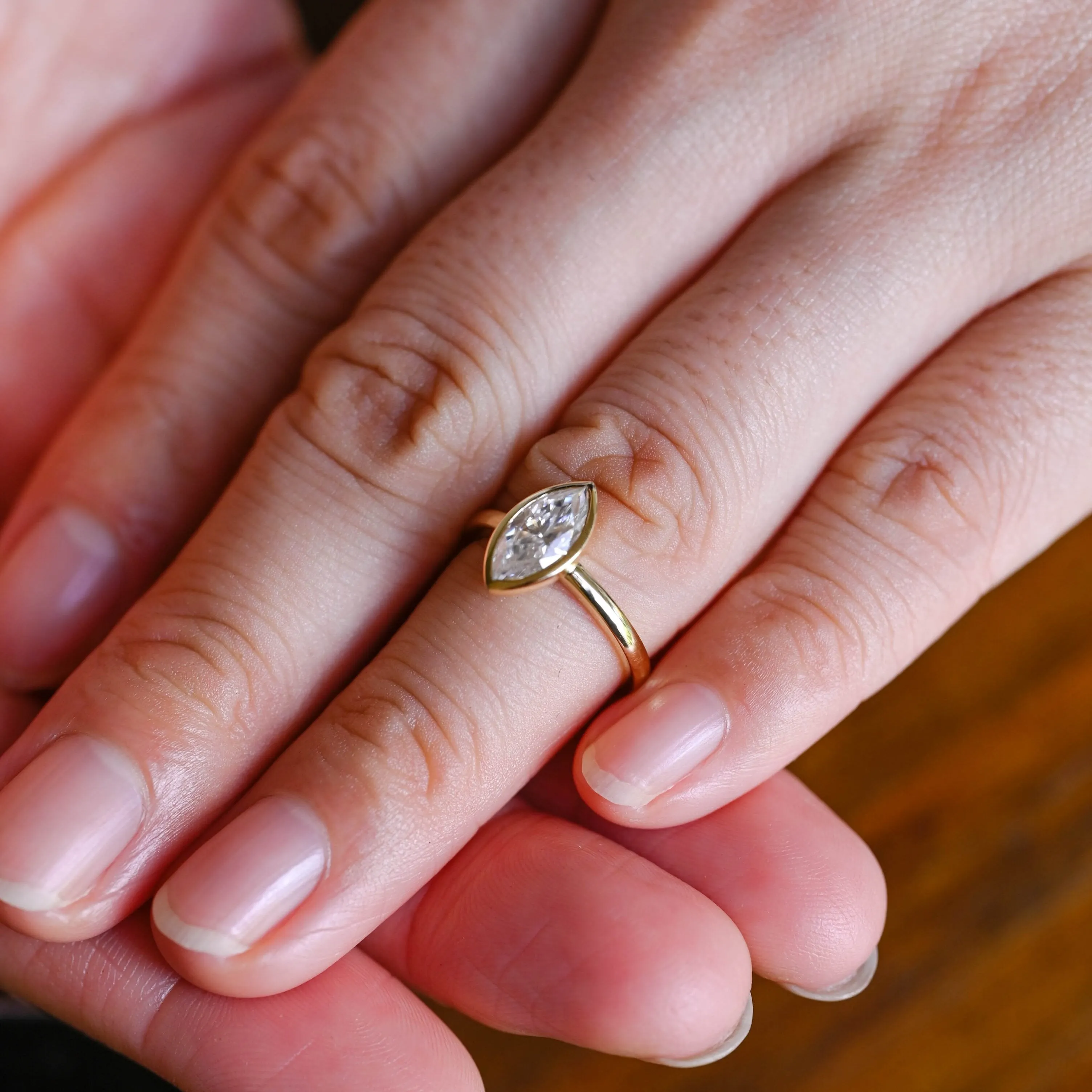 Solid Gold Bezel Marquise Cut Moissanite Engagement Ring sold by Causyou product image thumbnail 2