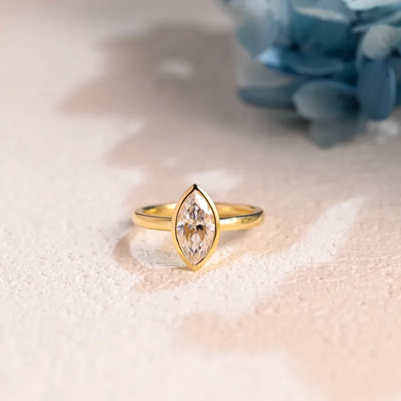 Solid Gold Bezel Marquise Cut Moissanite Engagement Ring sold by Causyou