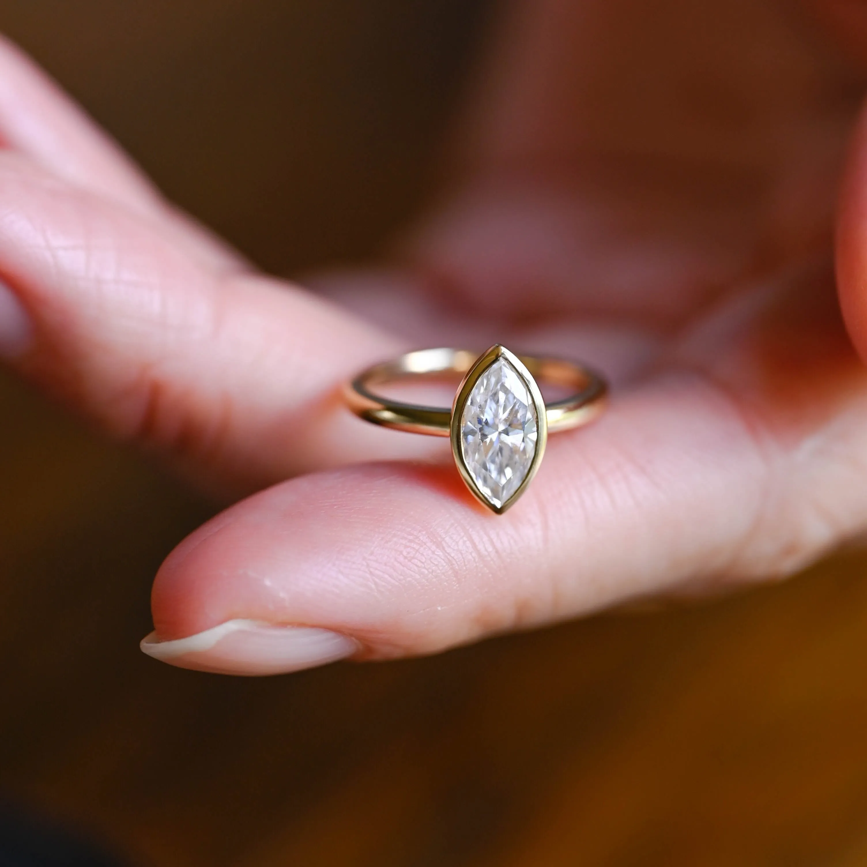 Solid Gold Bezel Marquise Cut Moissanite Engagement Ring sold by Causyou product image thumbnail 3