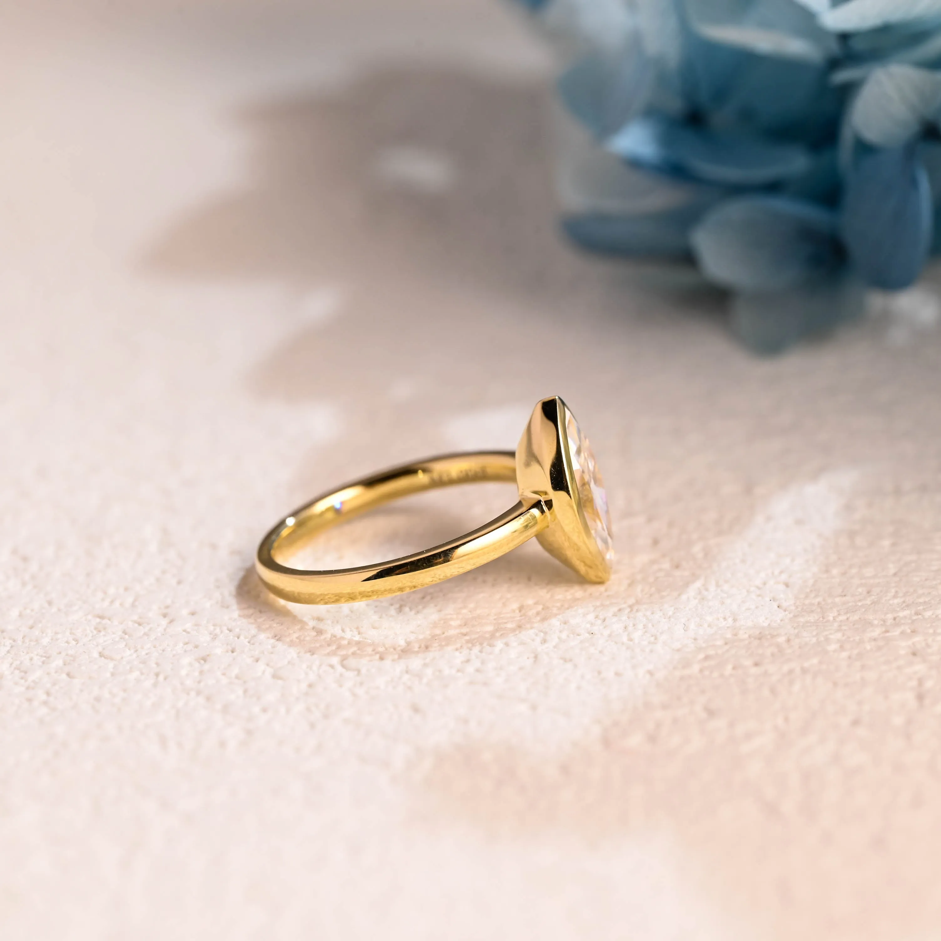 Solid Gold Bezel Marquise Cut Moissanite Engagement Ring sold by Causyou product image thumbnail 5