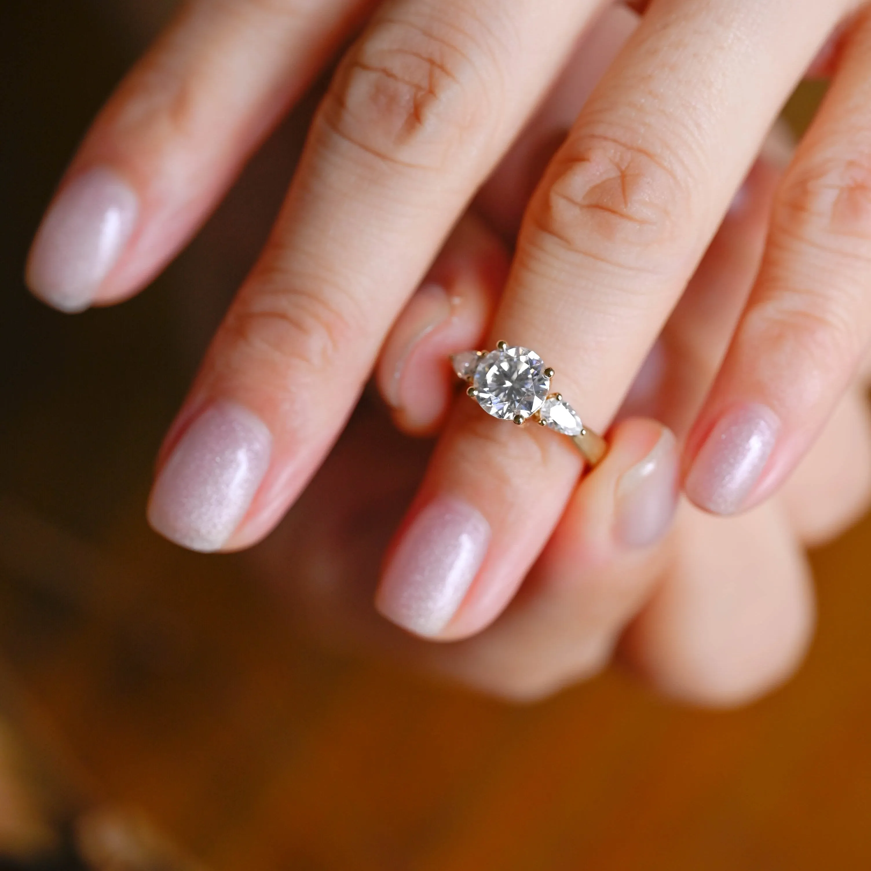 Solid Gold Three Stone 3mm Width Round Cut Moissanite Engagement Ring sold by Causyou product image thumbnail 2
