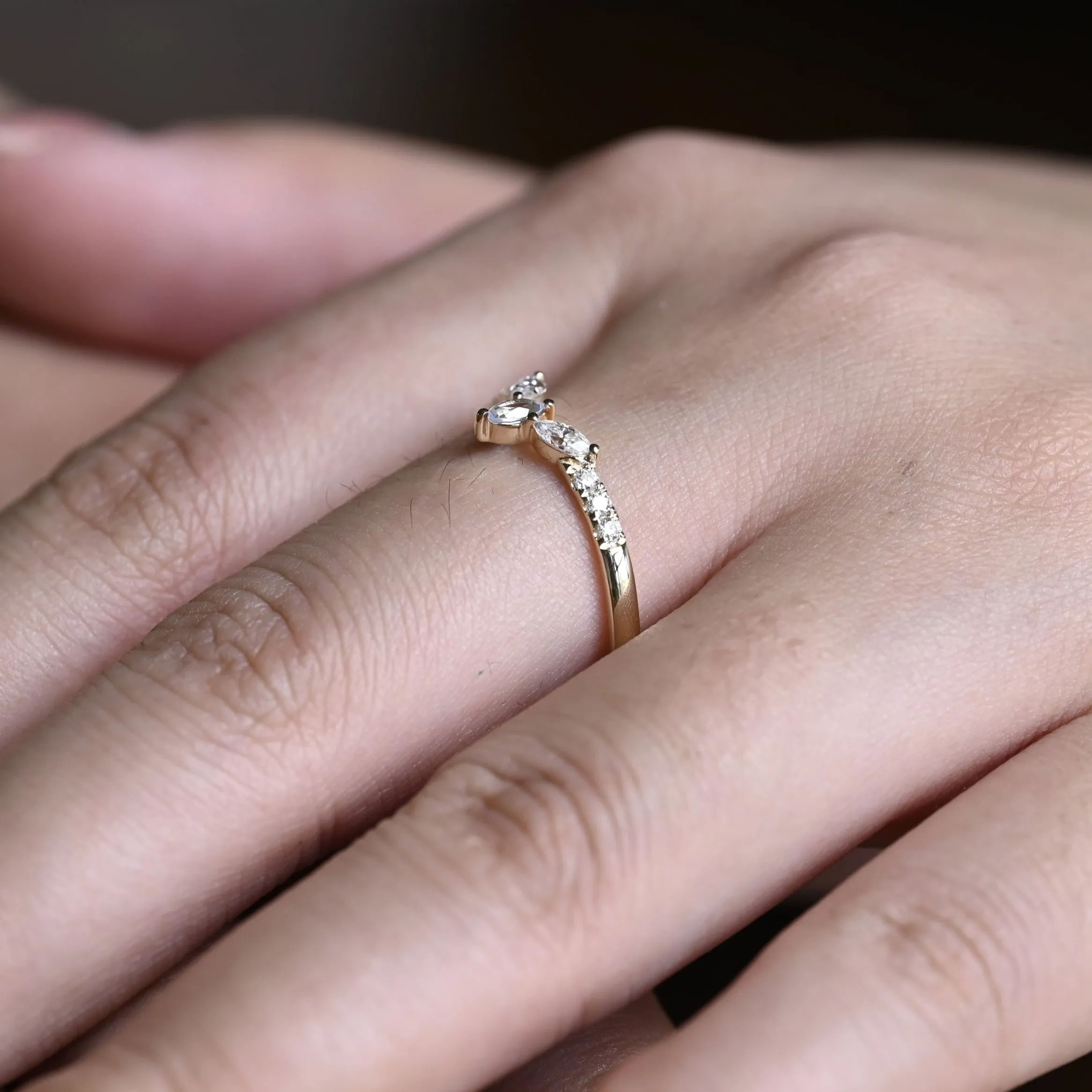 Solid Gold Curved Marquise & Round Cut Wedding Band sold by Causyou product image thumbnail 3
