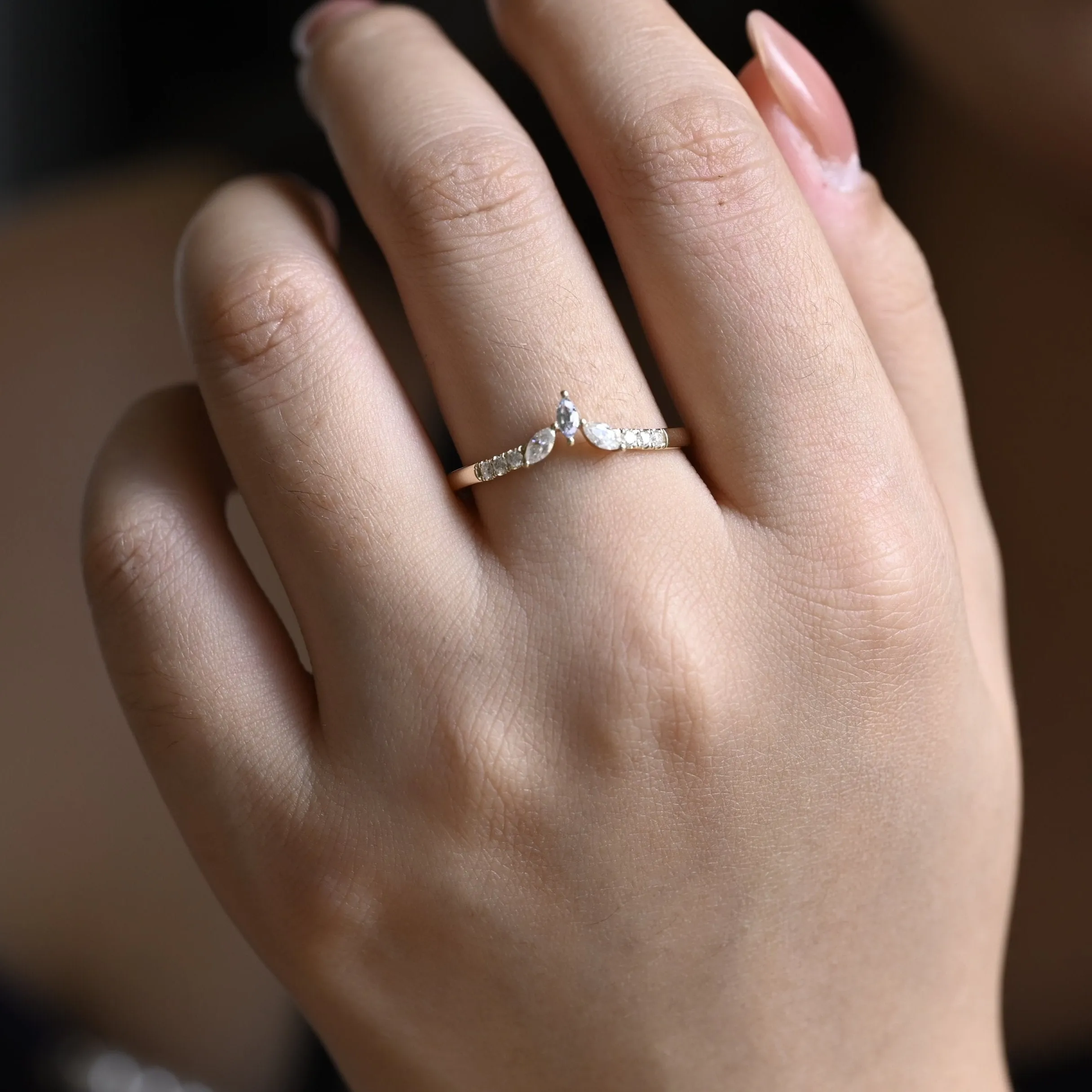 Solid Gold Curved Marquise & Round Cut Wedding Band sold by Causyou product image thumbnail 2