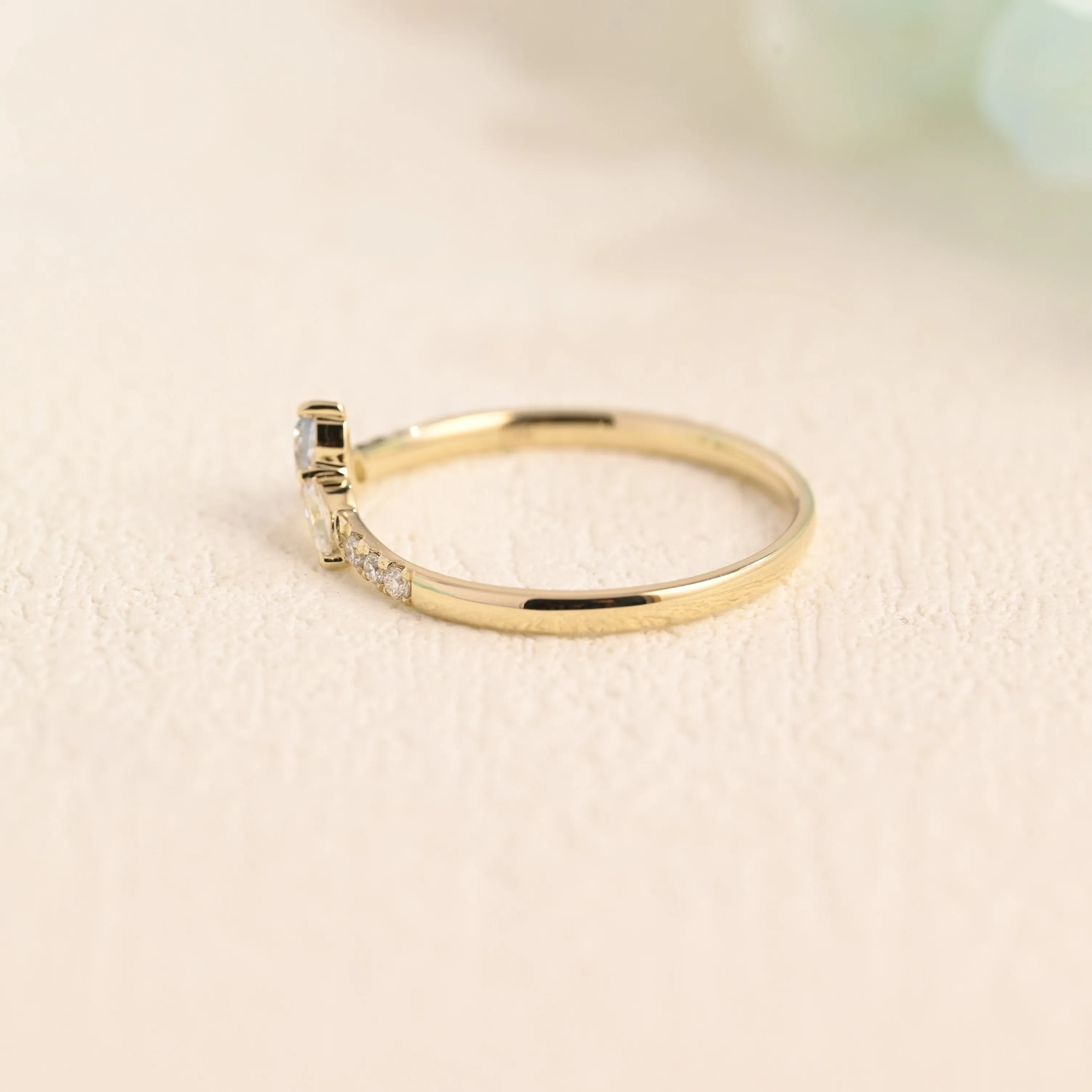 Solid Gold Curved Marquise & Round Cut Wedding Band sold by Causyou product image thumbnail 5