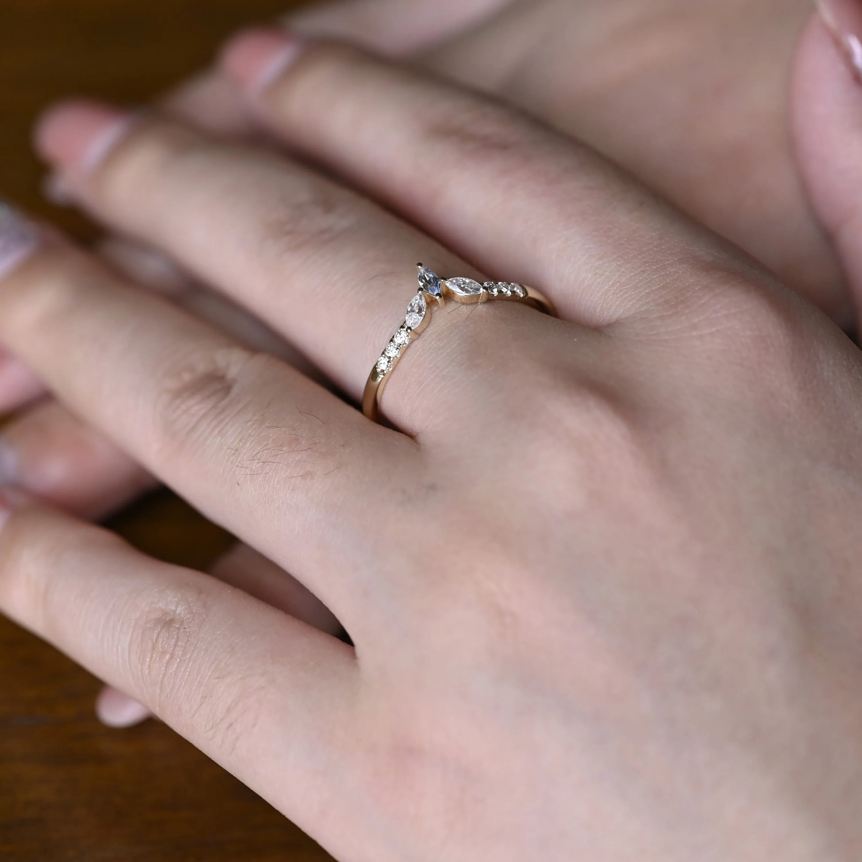 Solid Gold Curved Marquise & Round Cut Wedding Band sold by Causyou product image thumbnail 4