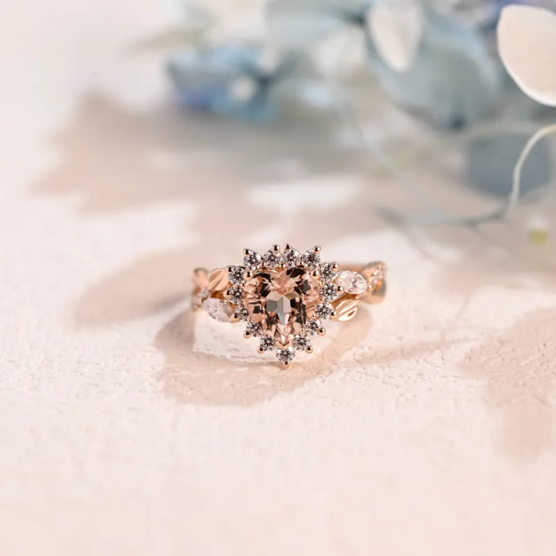 Solid Gold Split Shank Heart Cut Pink Lab Grown Sapphire Ring sold by Causyou