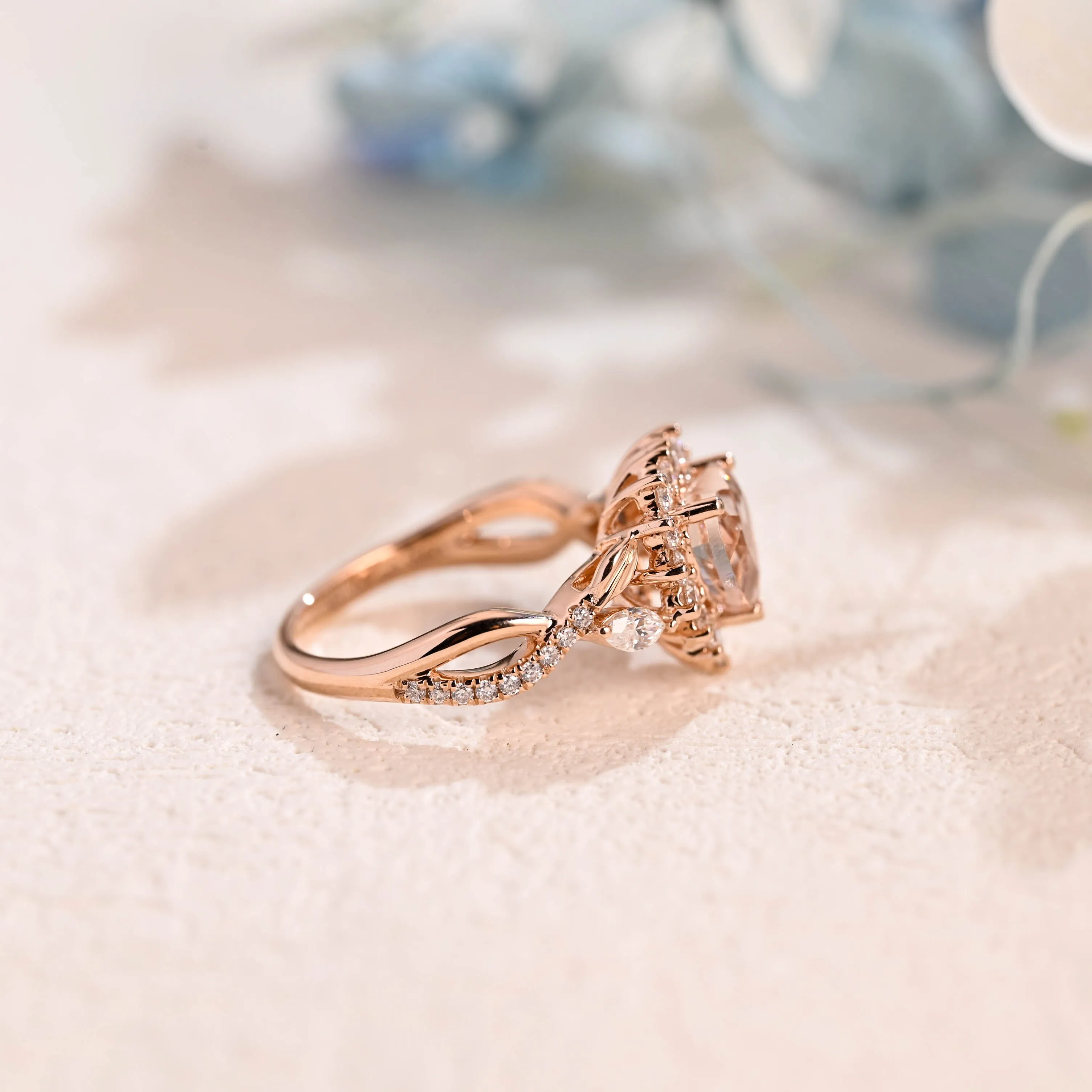 Solid Gold Split Shank Heart Cut Pink Lab Grown Sapphire Ring sold by Causyou product image thumbnail 5