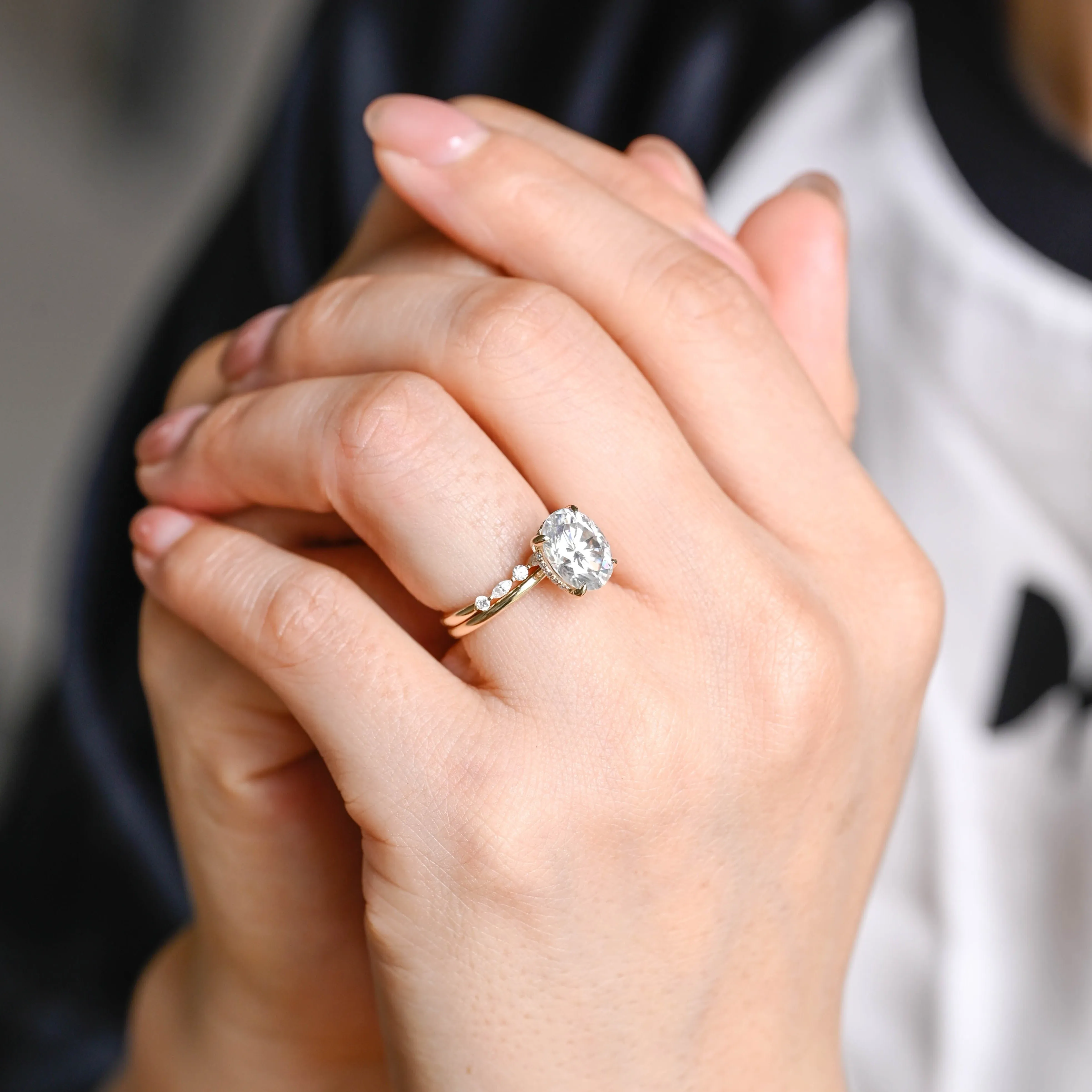 Solid Gold Marquise & Round Cut Moissanite Wedding Band sold by Causyou product image thumbnail 4