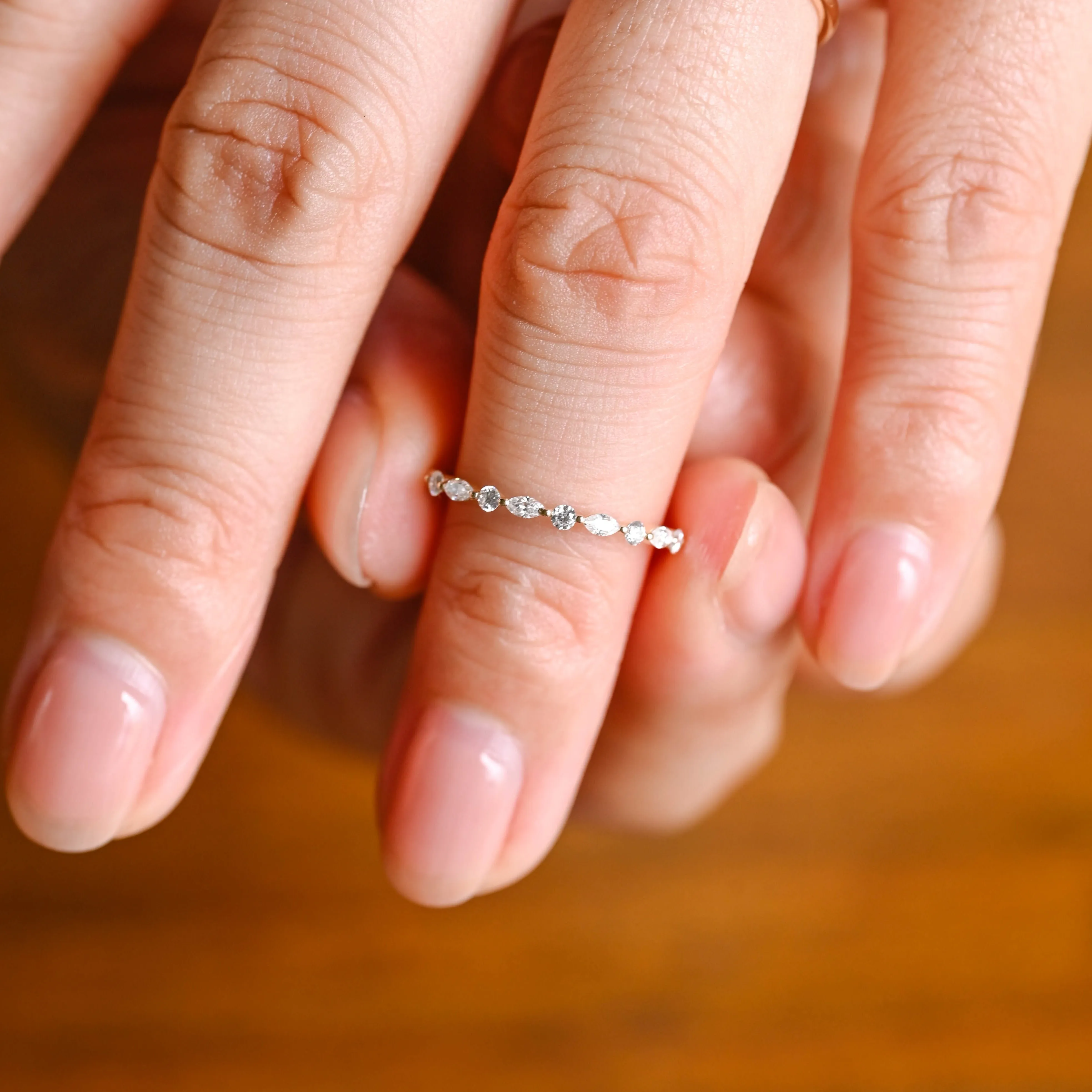 Solid Gold Marquise & Round Cut Moissanite Wedding Band sold by Causyou product image thumbnail 2