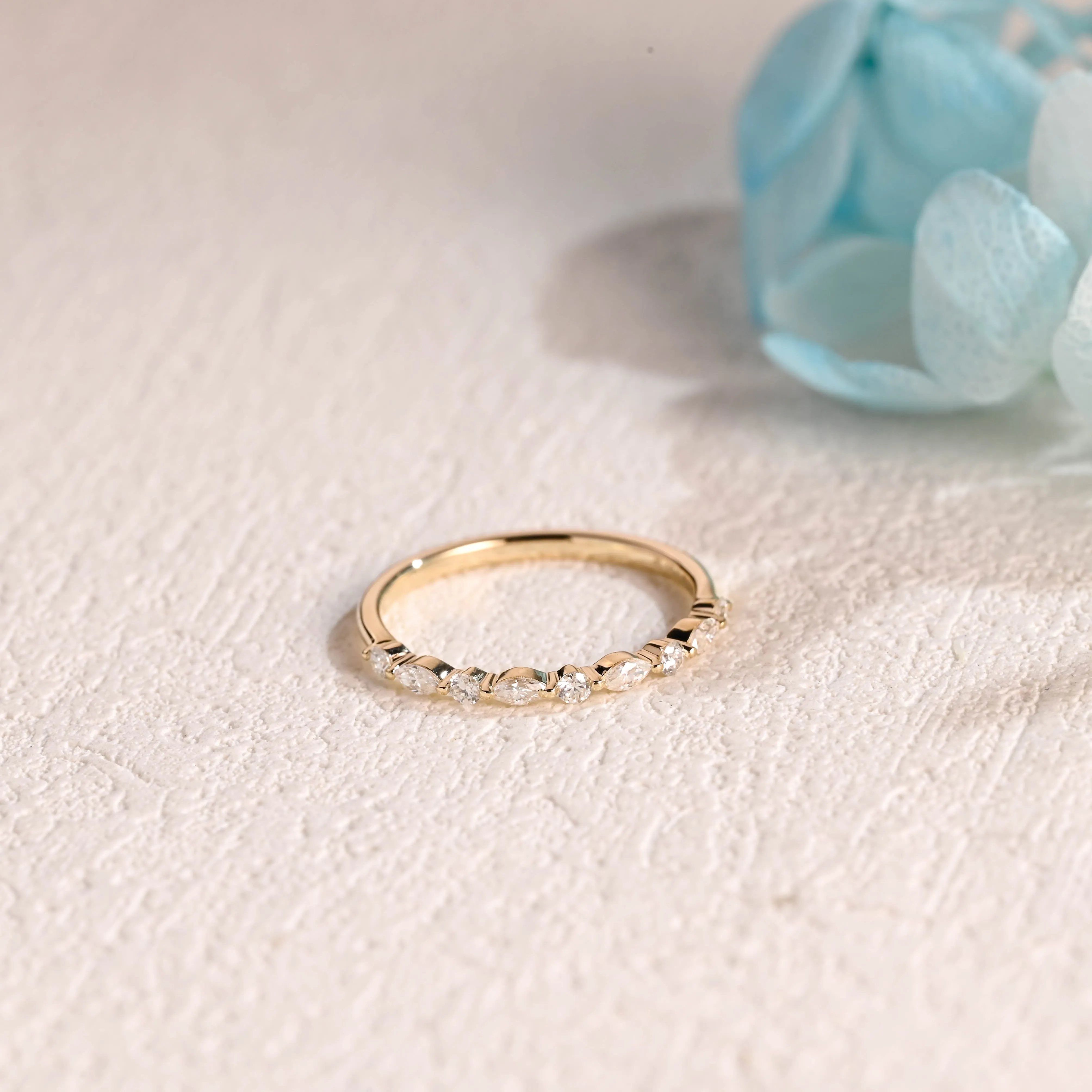 Solid Gold Marquise & Round Cut Moissanite Wedding Band sold by Causyou