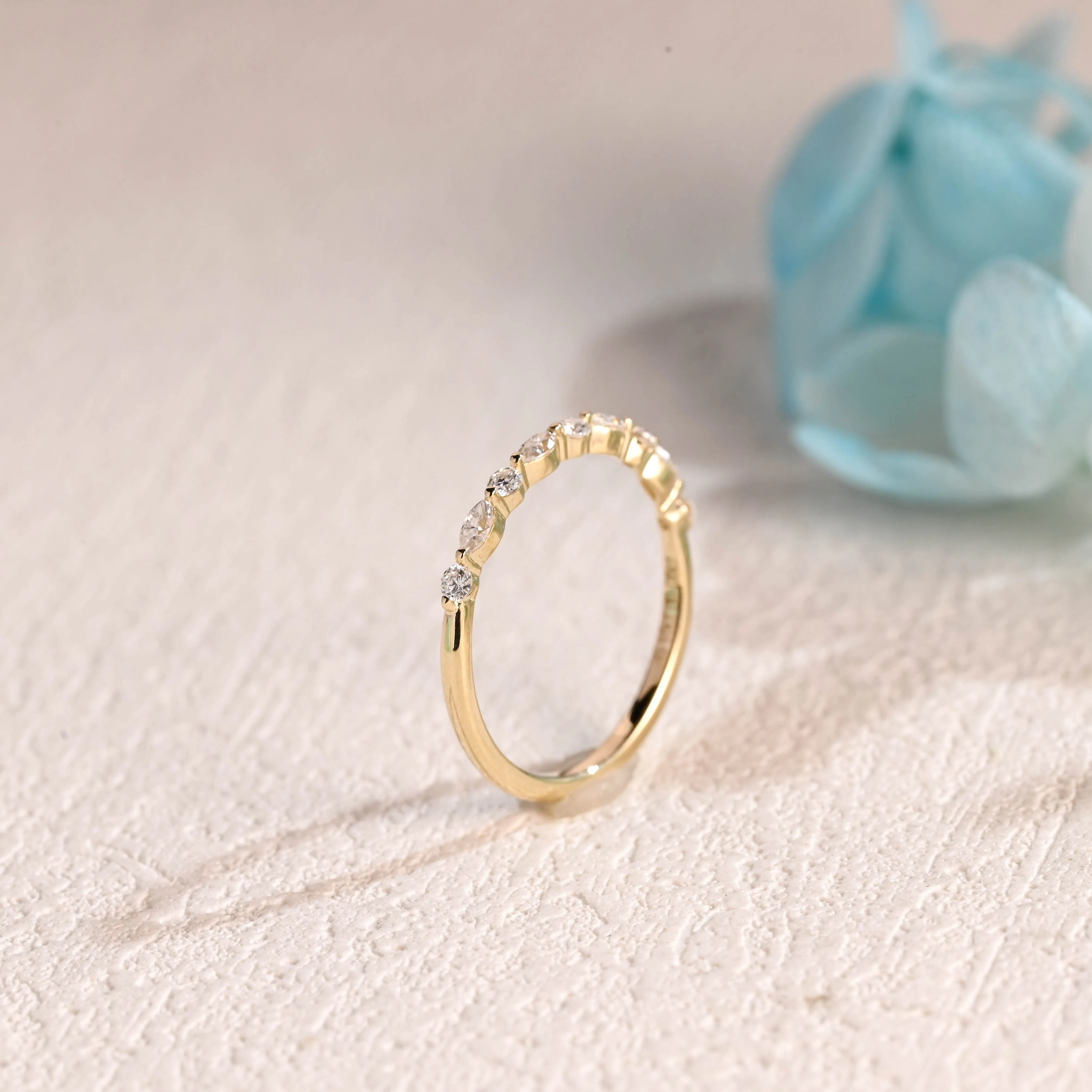 Solid Gold Marquise & Round Cut Moissanite Wedding Band sold by Causyou product image thumbnail 5