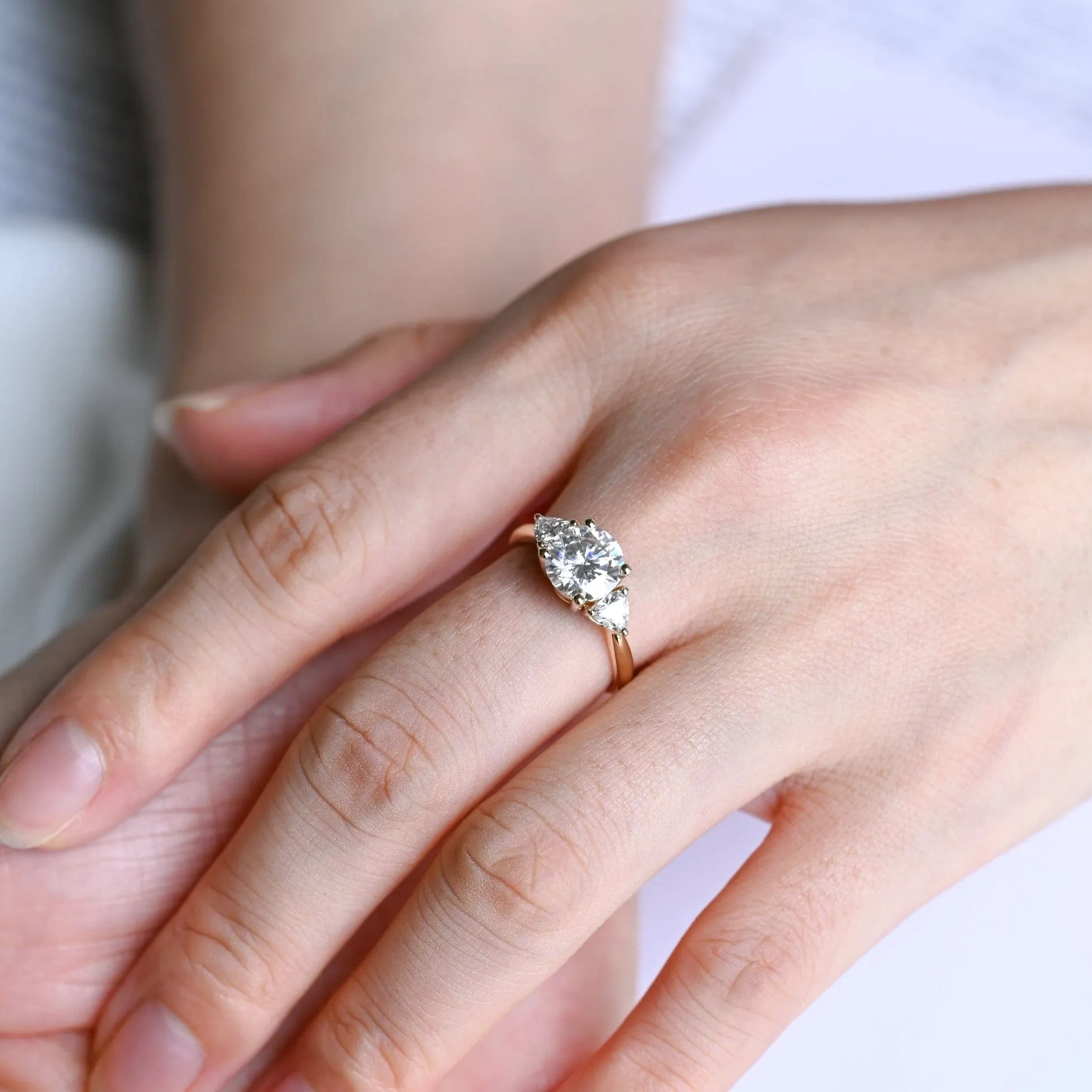 Solid Gold Three Stone Round Cut Moissanite Engagement Ring sold by Causyou product image thumbnail 2