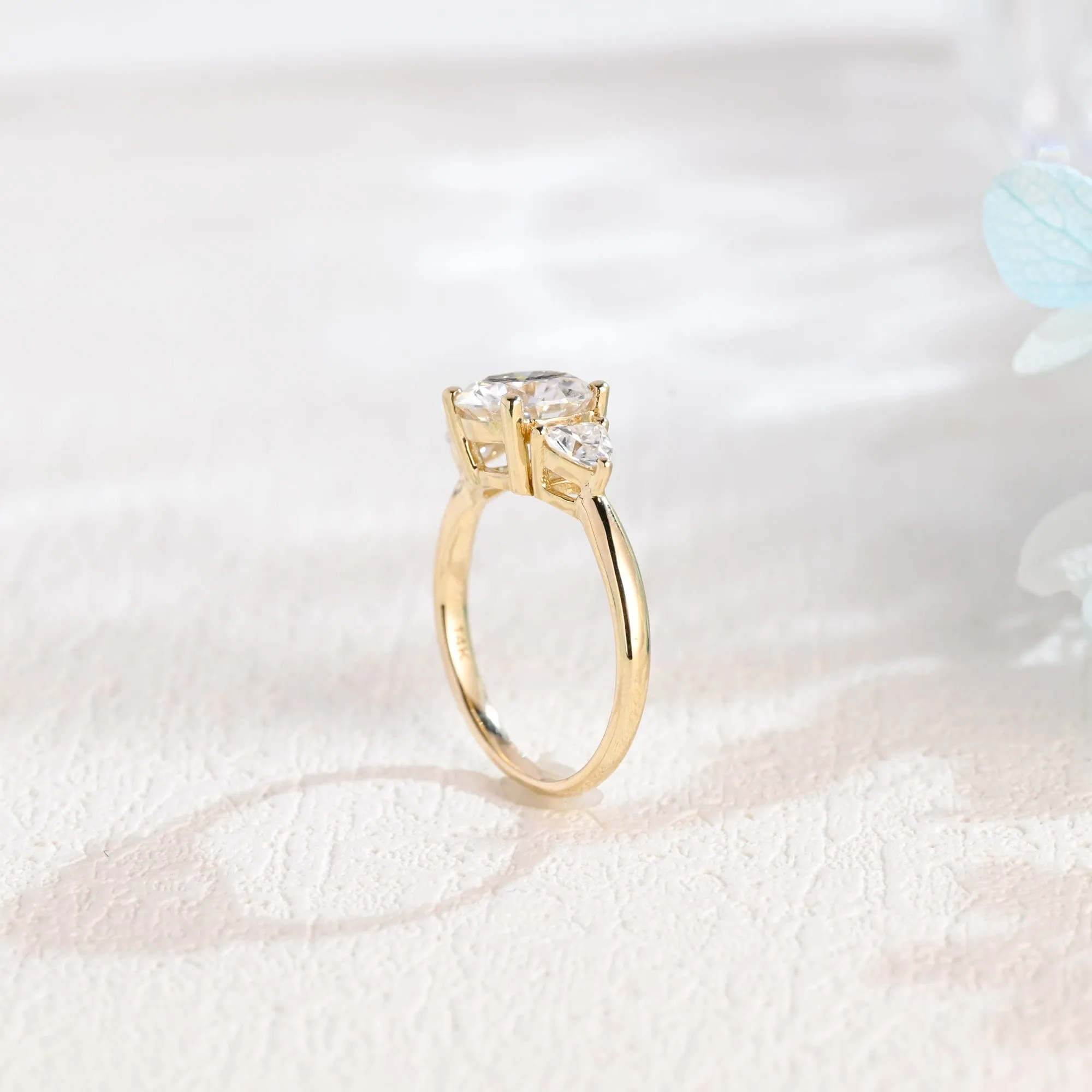 Solid Gold Three Stone Round Cut Moissanite Engagement Ring sold by Causyou product image thumbnail 5