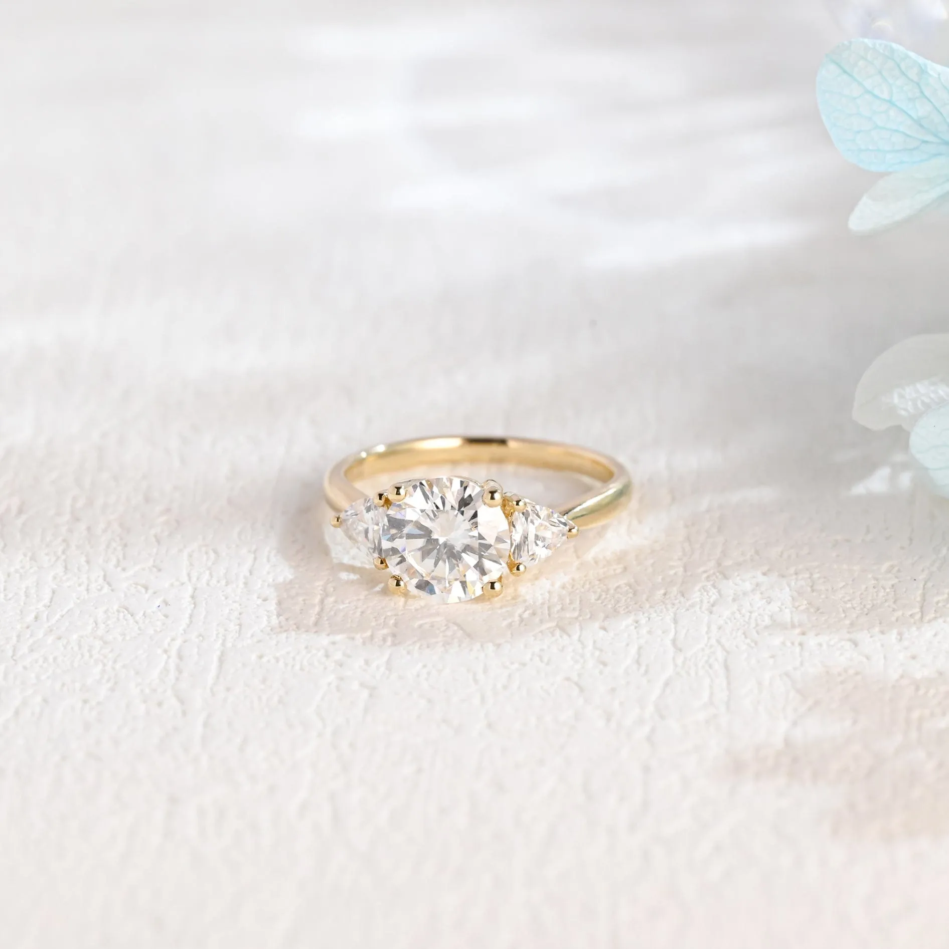 Solid Gold Three Stone Round Cut Moissanite Engagement Ring sold by Causyou