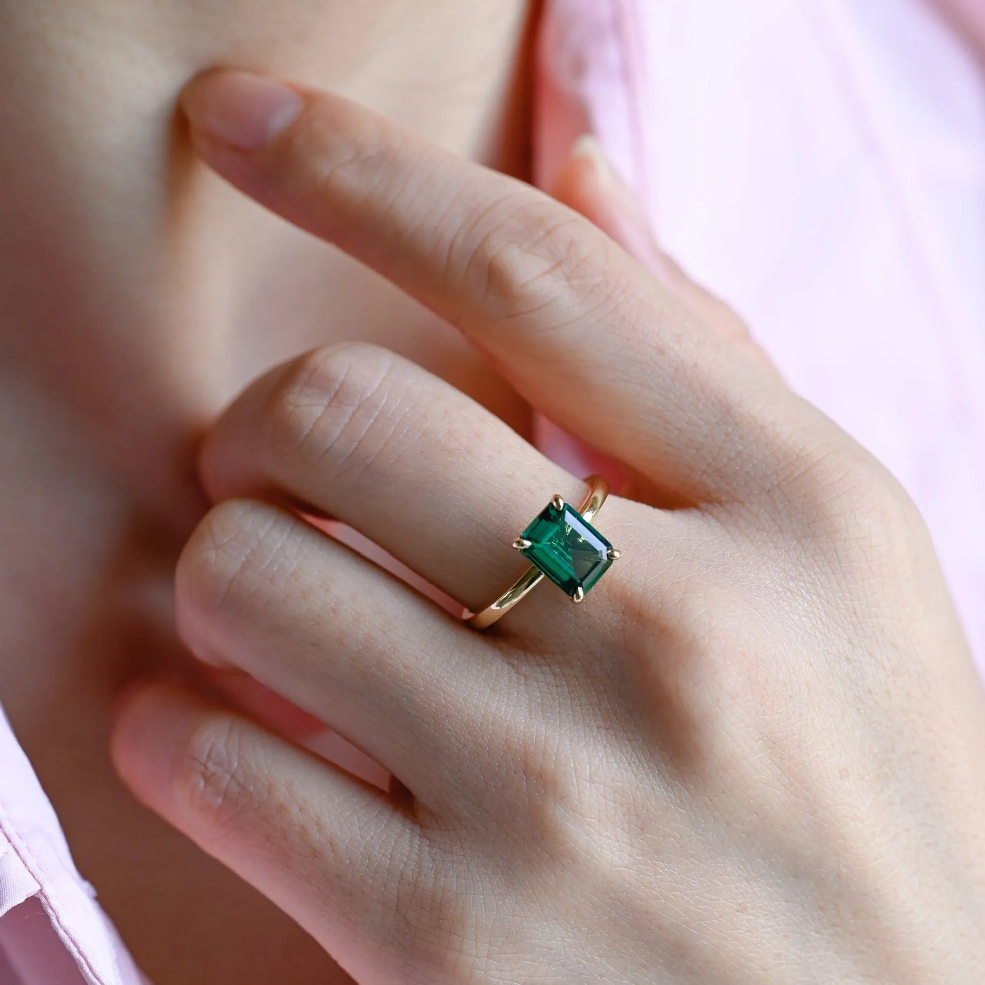 CausYou Solid Gold Lab Grown Emerald Engagement Ring sold by Causyou product image thumbnail 2