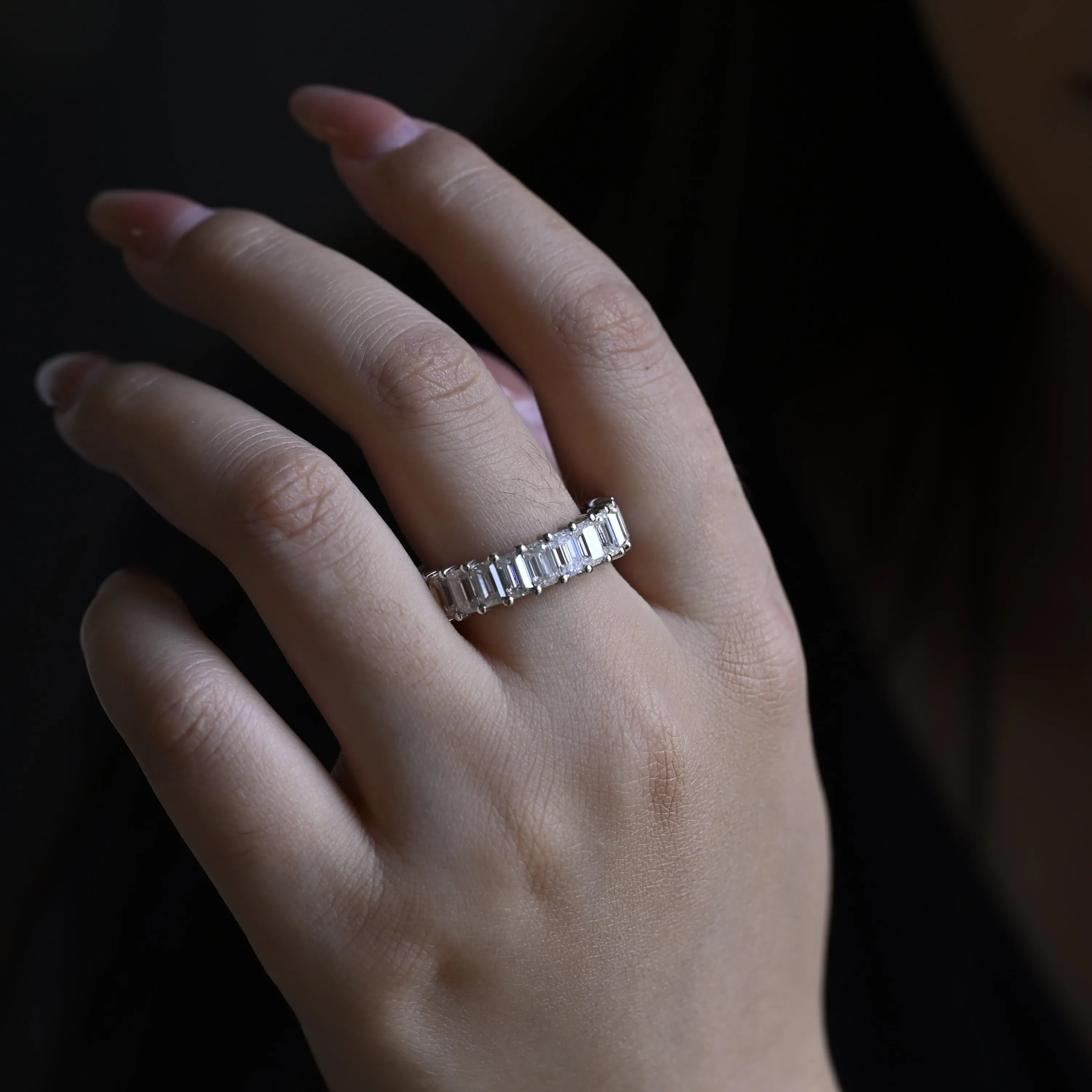 Solid Gold Full Eternity 3*5mm Emerald Cut Moissanite Wedding Band sold by Causyou product image thumbnail 4