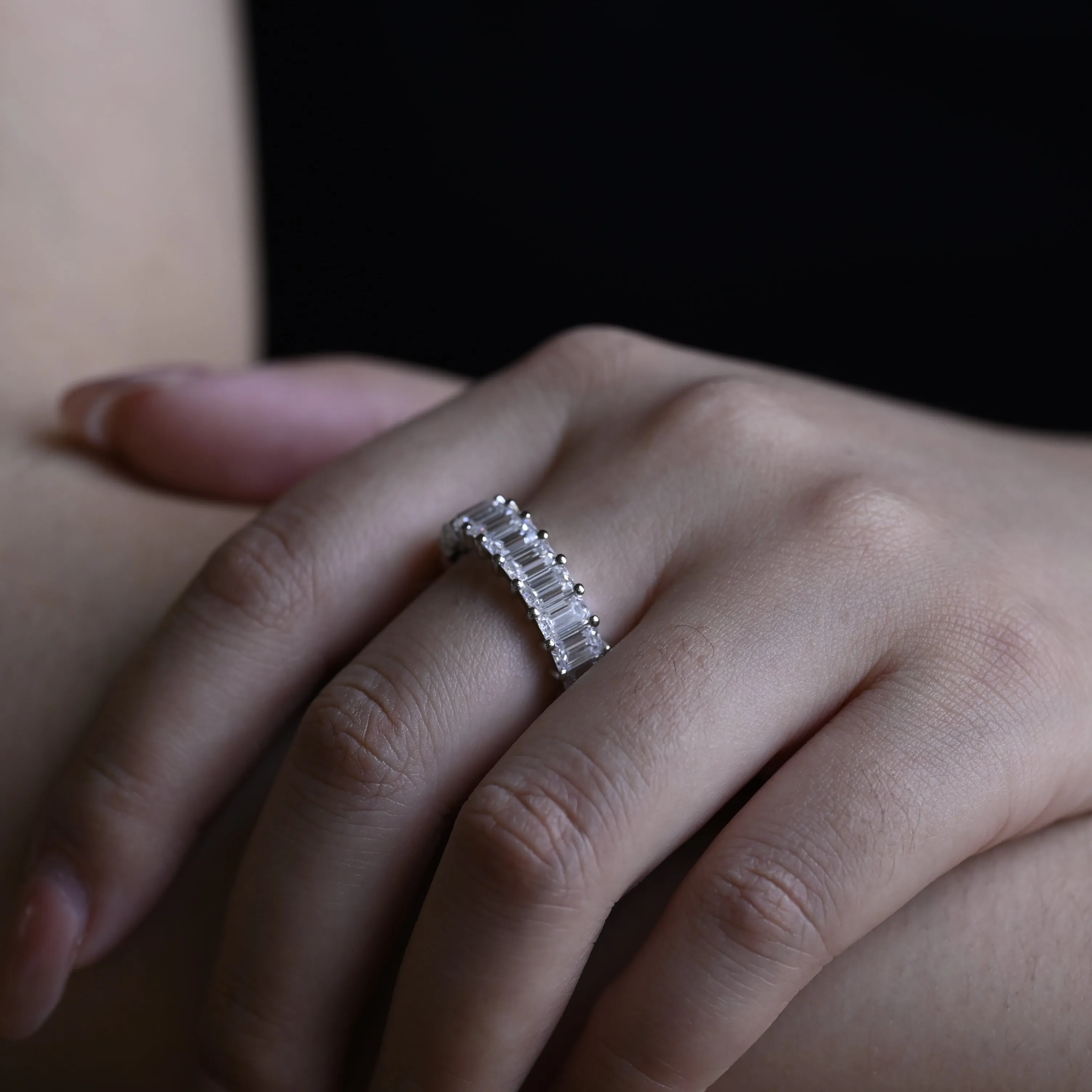 Solid Gold Full Eternity 3*5mm Emerald Cut Moissanite Wedding Band sold by Causyou product image thumbnail 3