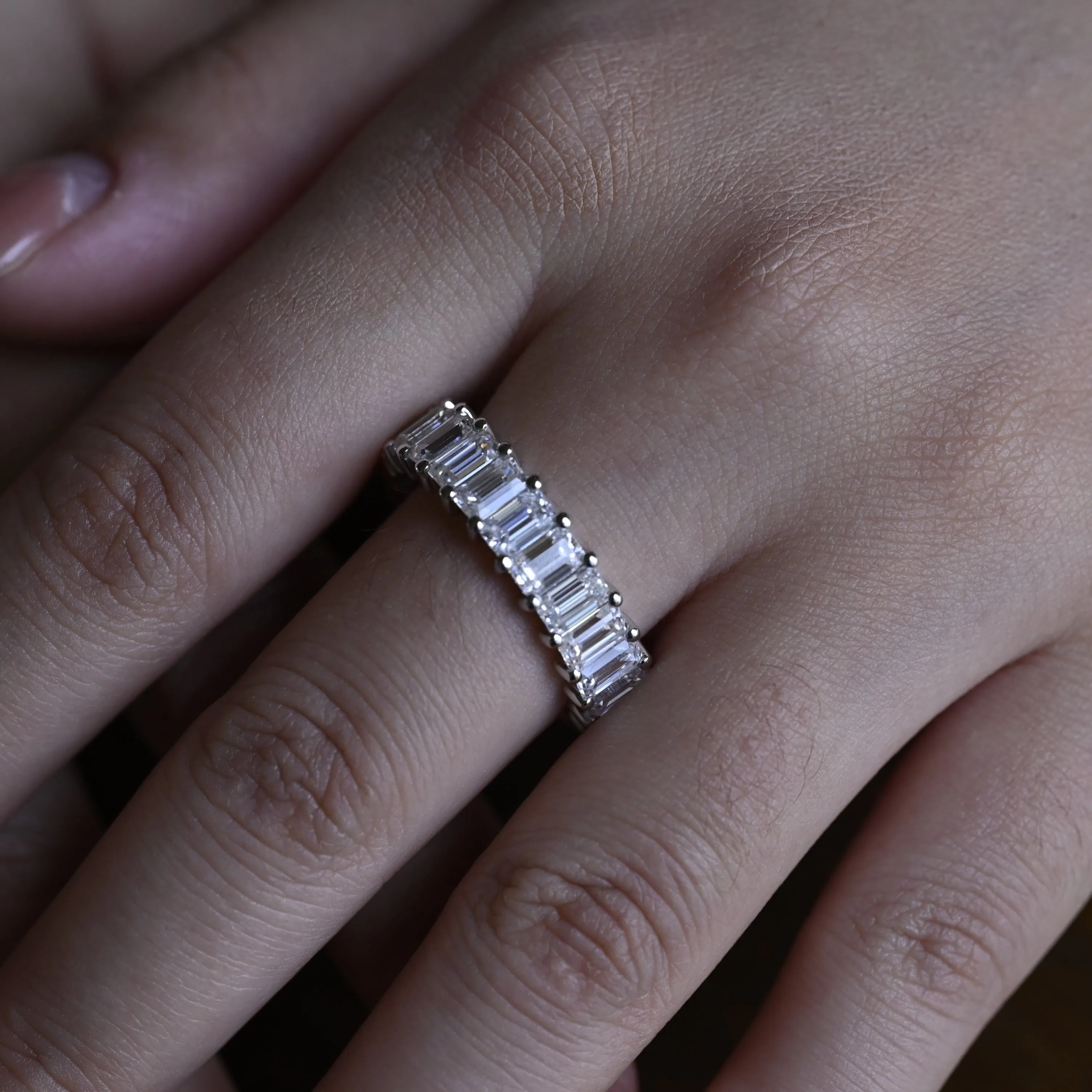 Solid Gold Full Eternity 3*5mm Emerald Cut Moissanite Wedding Band sold by Causyou product image thumbnail 2