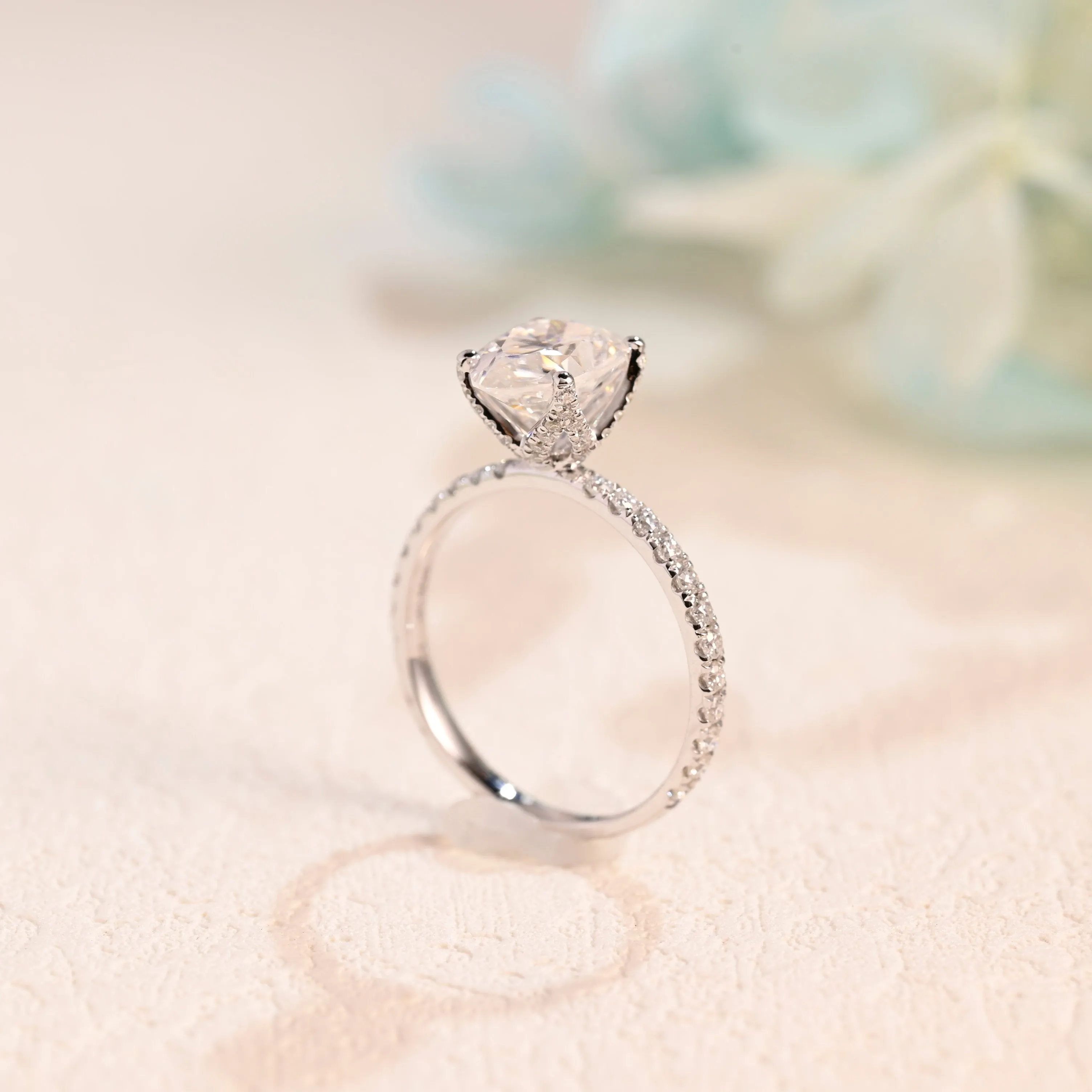 Solid Gold Half Eternity Pear Cut Moissanite Engagement Ring sold by Causyou product image thumbnail 5