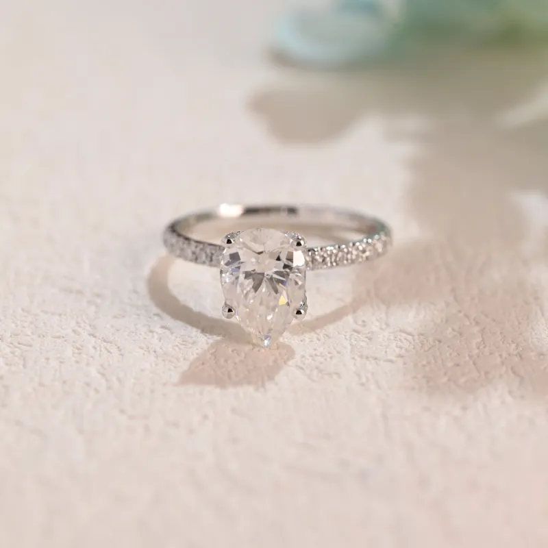 Solid Gold Half Eternity Pear Cut Moissanite Engagement Ring sold by Causyou