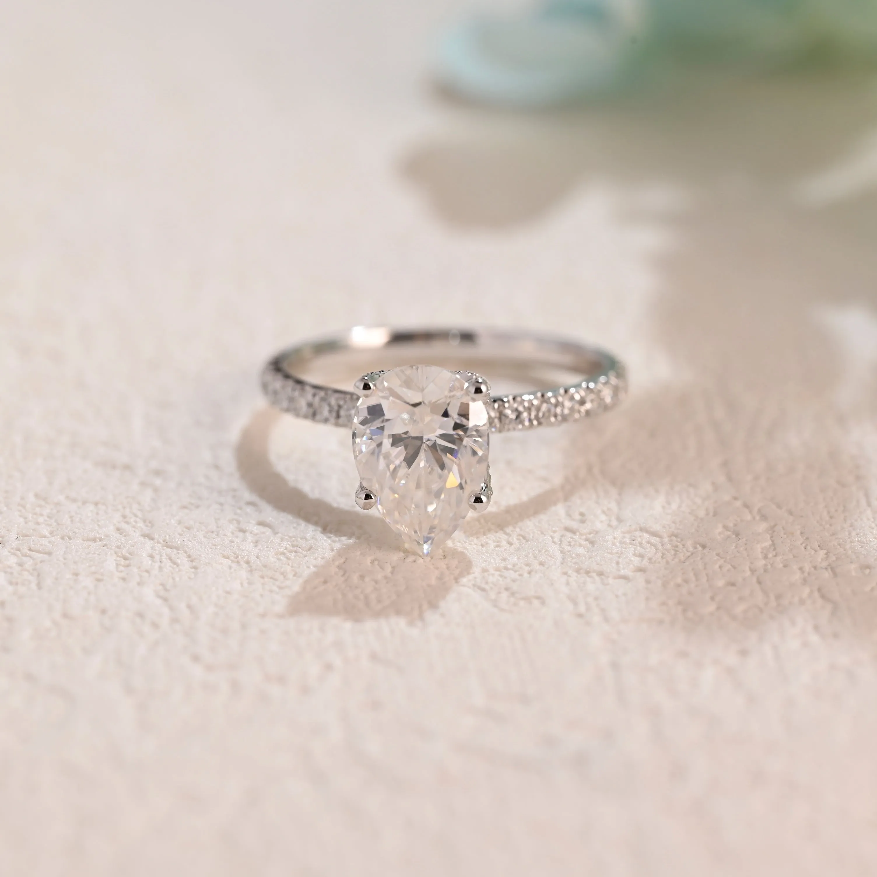 Solid Gold Half Eternity Pear Cut Moissanite Engagement Ring sold by Causyou