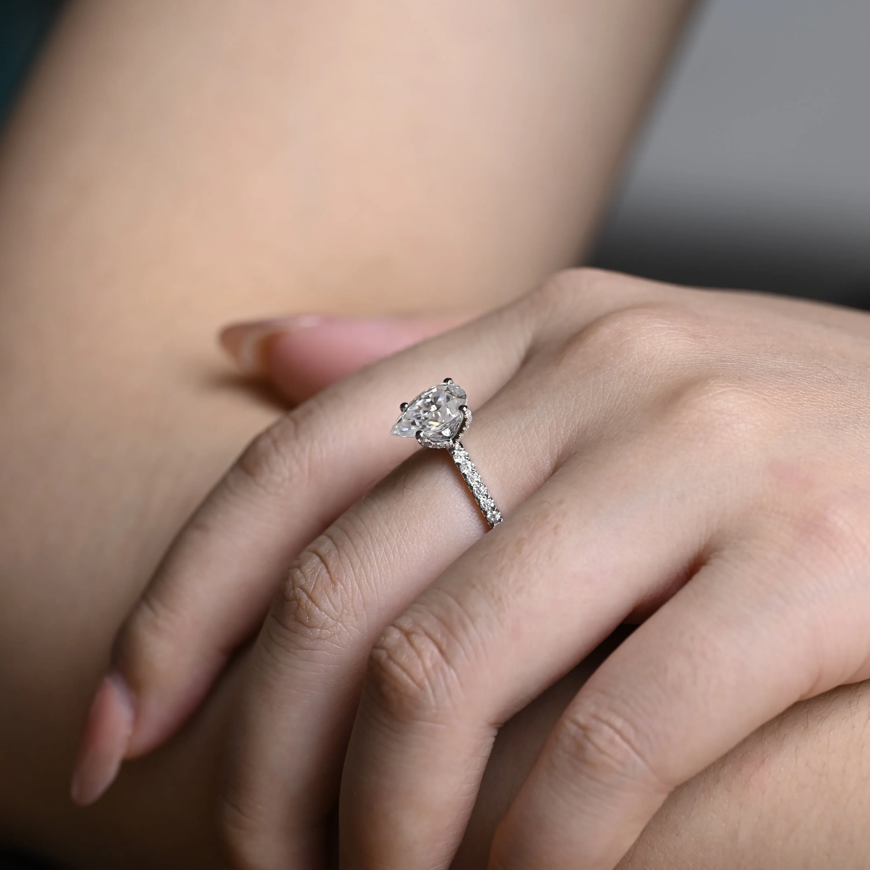 Solid Gold Half Eternity Pear Cut Moissanite Engagement Ring sold by Causyou product image thumbnail 3