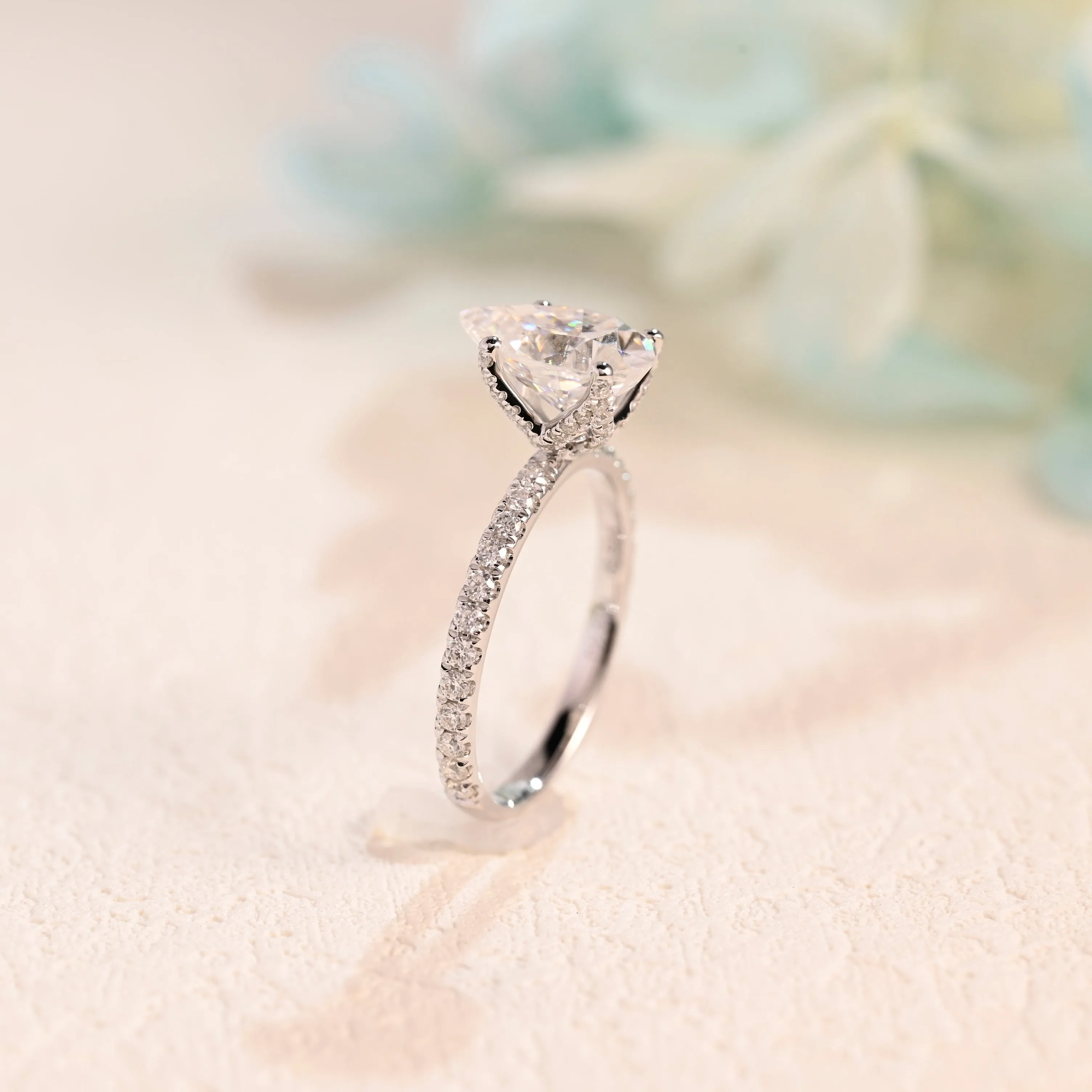 Solid Gold Half Eternity Pear Cut Moissanite Engagement Ring sold by Causyou product image thumbnail 4