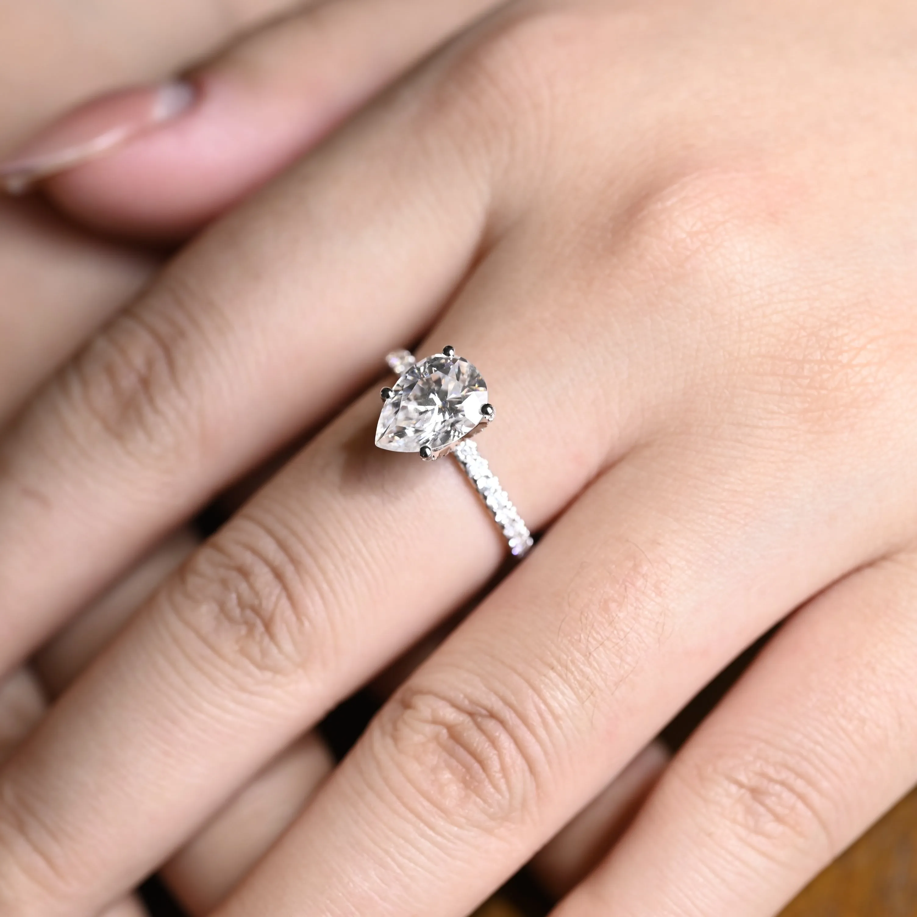 Solid Gold Half Eternity Pear Cut Moissanite Engagement Ring sold by Causyou product image thumbnail 2