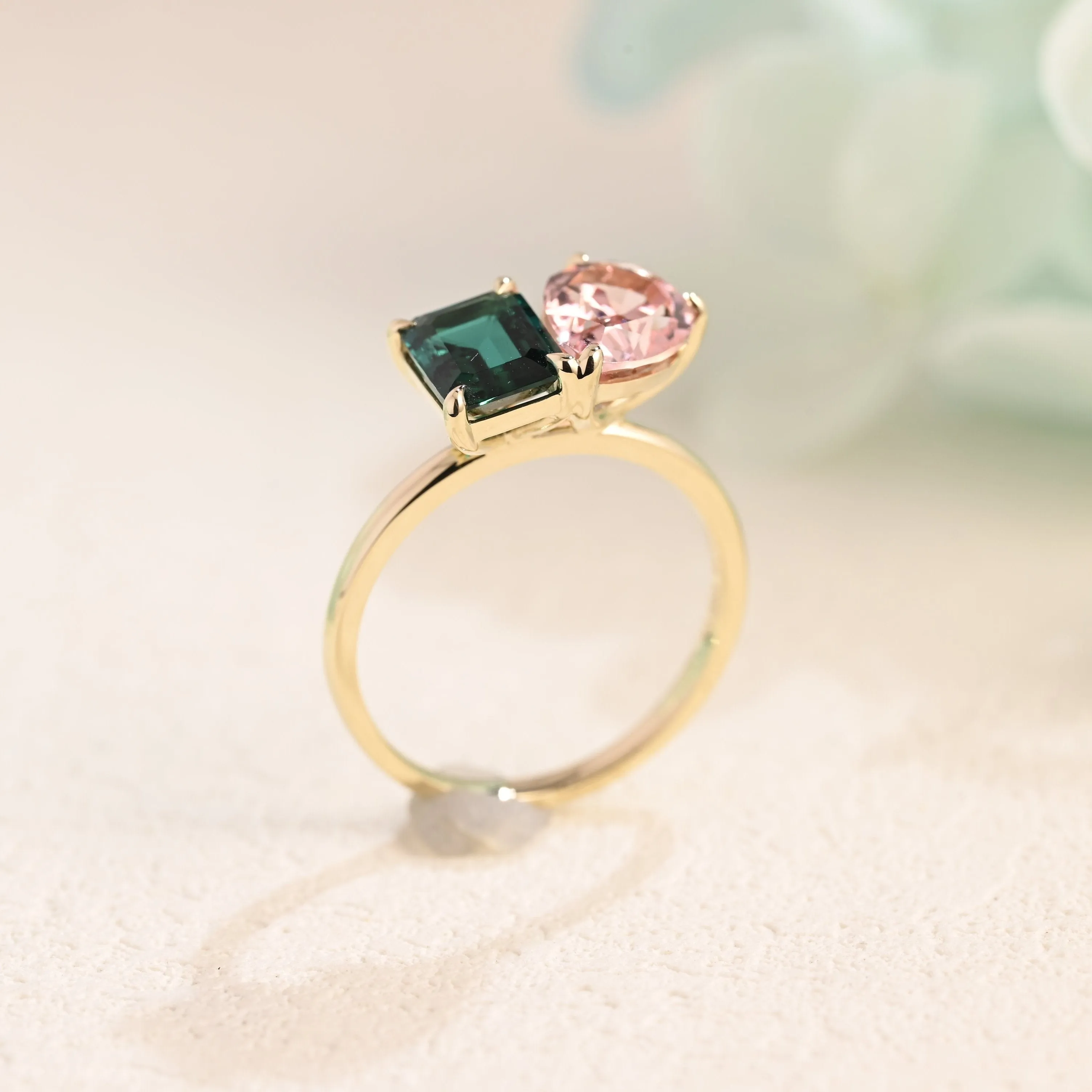 Solid Gold Toi Et Moi Emerald & Pear Cut Engagement Ring sold by Causyou product image thumbnail 5