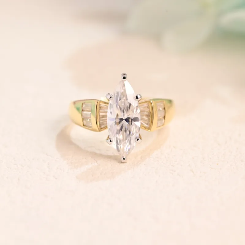 Solid Gold Two Tone Marquise Cut Moissanite Engagement Ring sold by Causyou