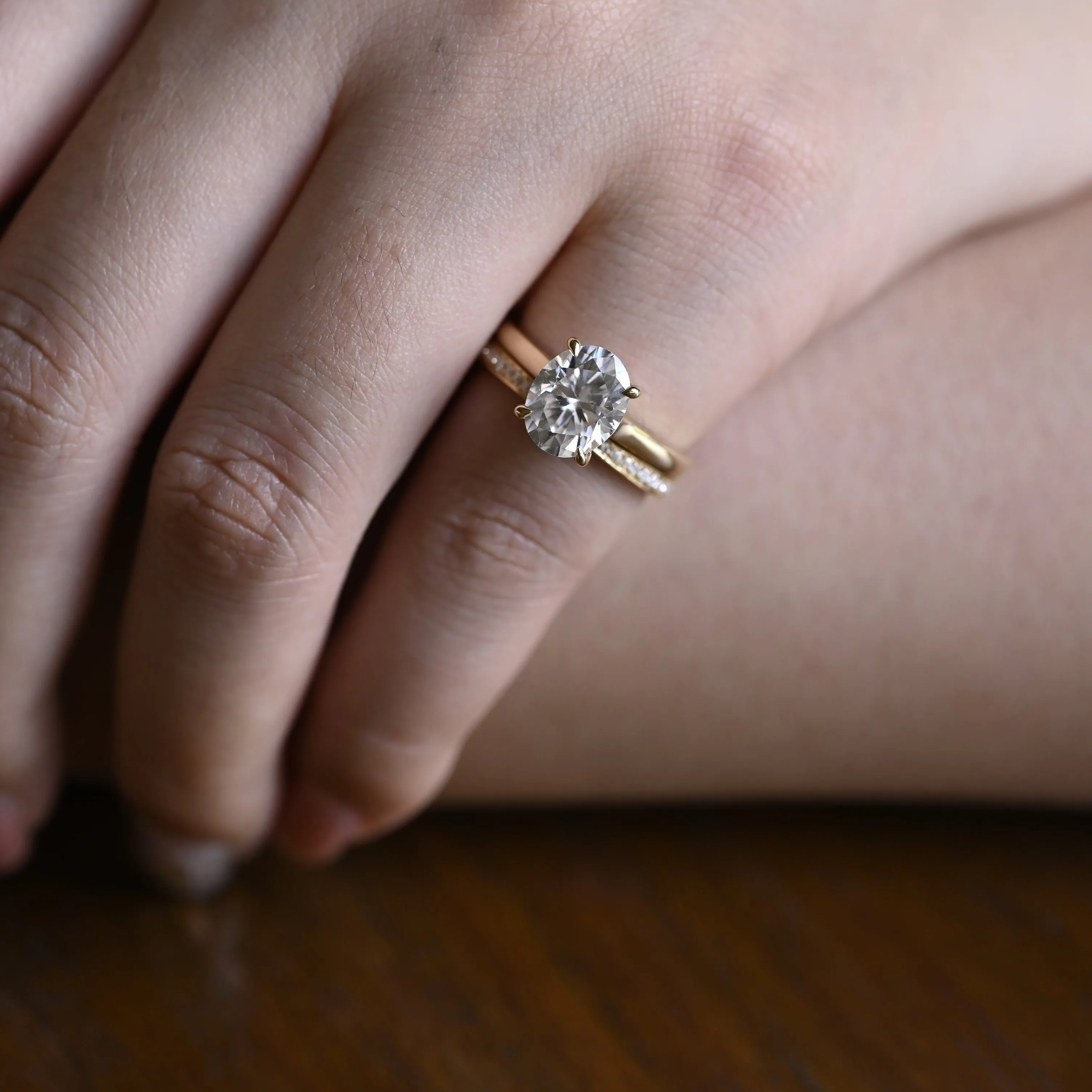 Solid Gold Oval Cut Moissanite Engagement Ring Set Hidden Halo sold by Causyou product image thumbnail 3