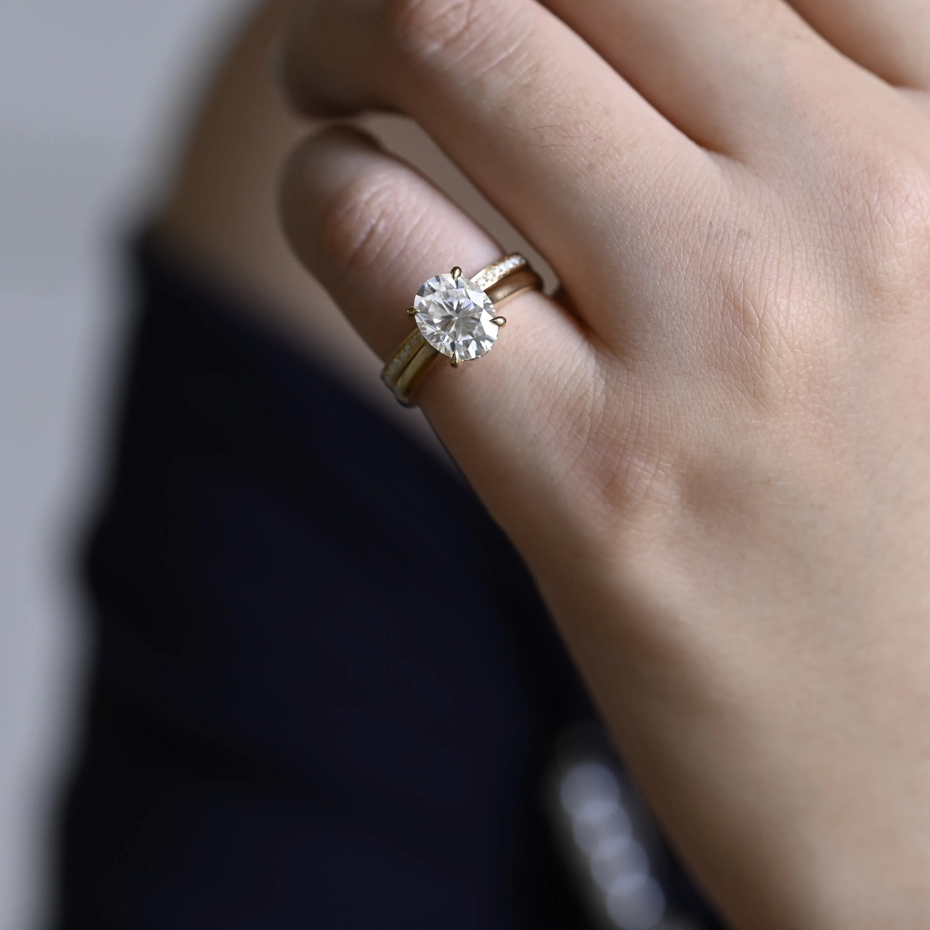 Solid Gold Oval Cut Moissanite Engagement Ring Set Hidden Halo sold by Causyou product image thumbnail 2