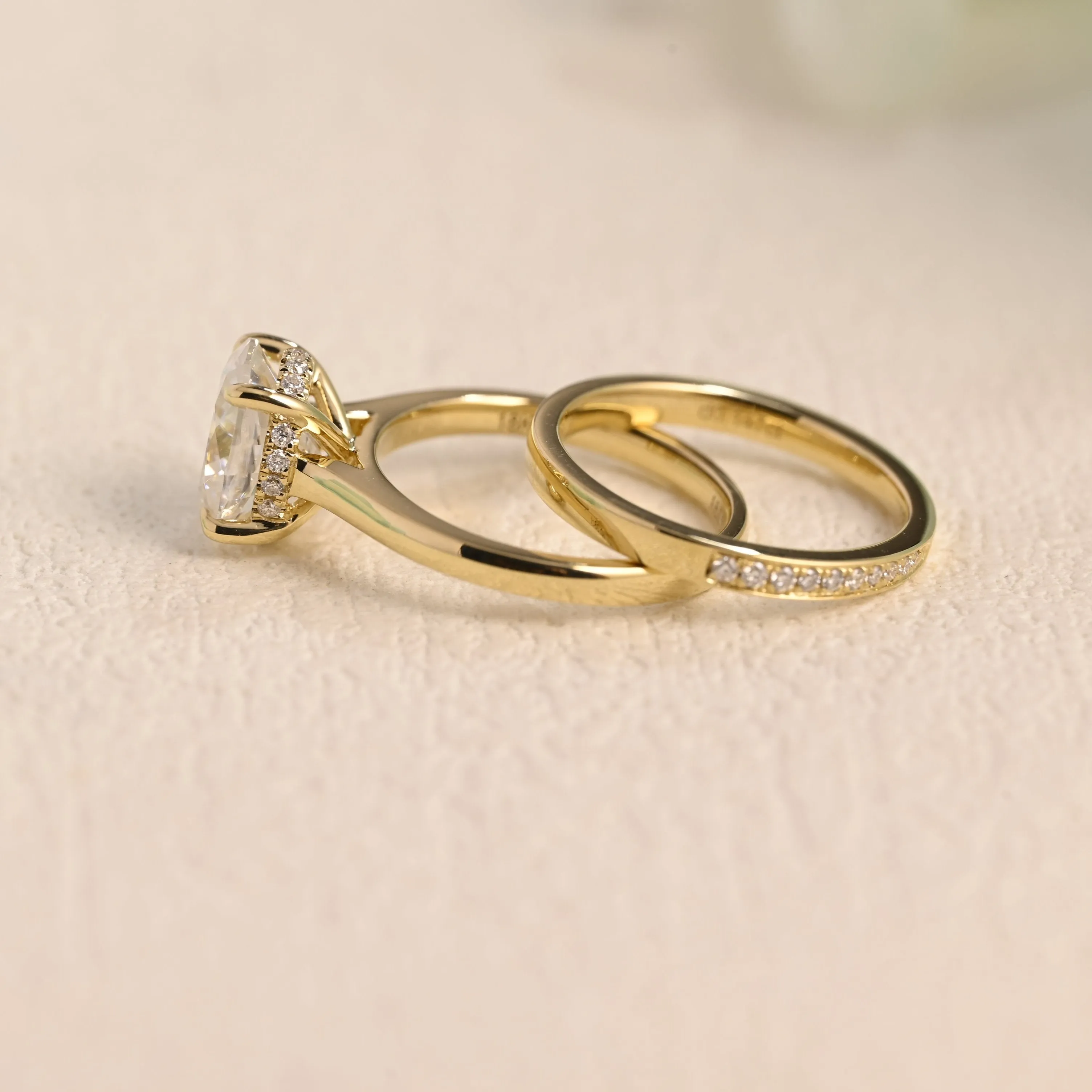 Solid Gold Oval Cut Moissanite Engagement Ring Set Hidden Halo sold by Causyou product image thumbnail 5