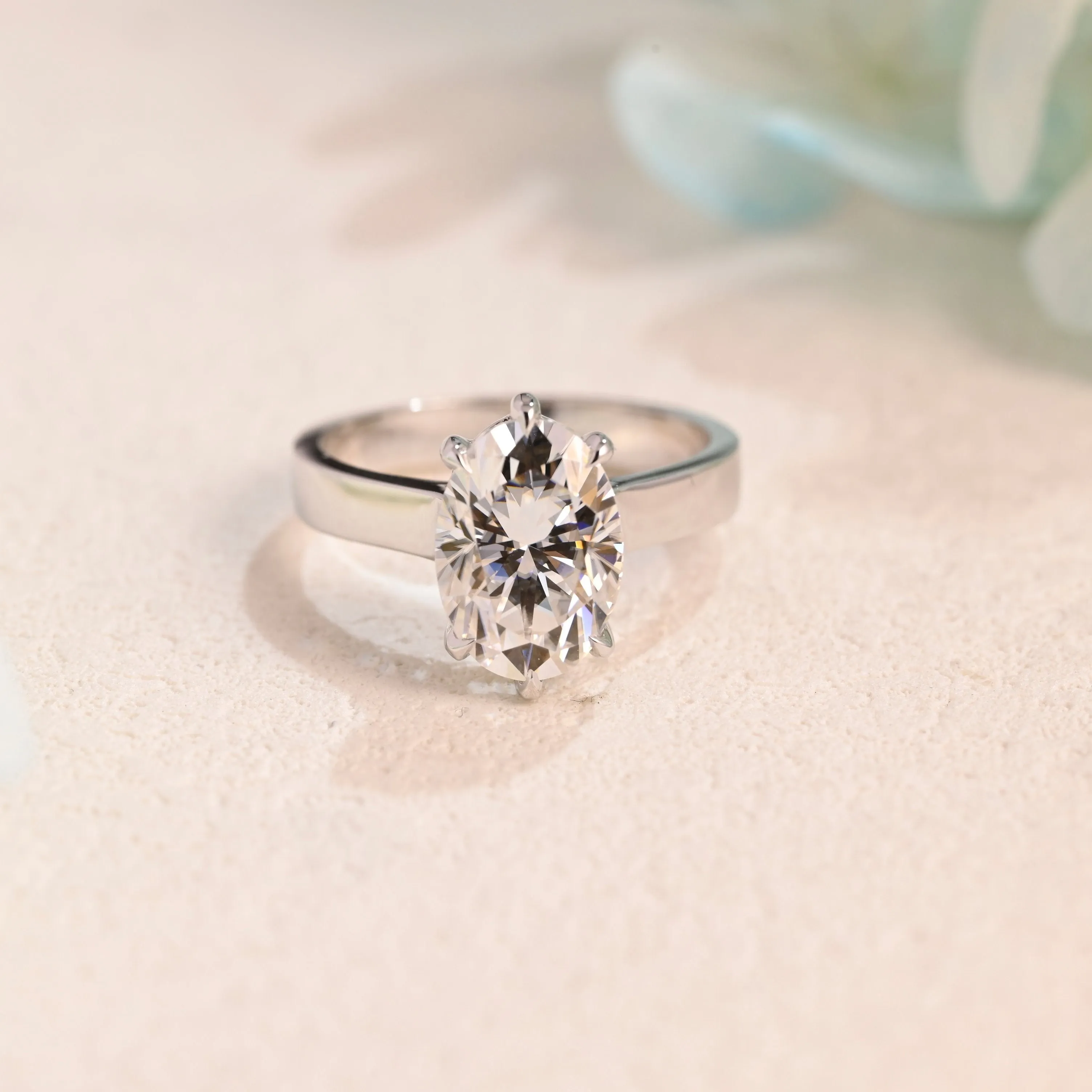 Solid Gold 3mm Width Oval Cut Moissanite Engagement Ring, Solitaire Ring sold by Causyou product image thumbnail 5