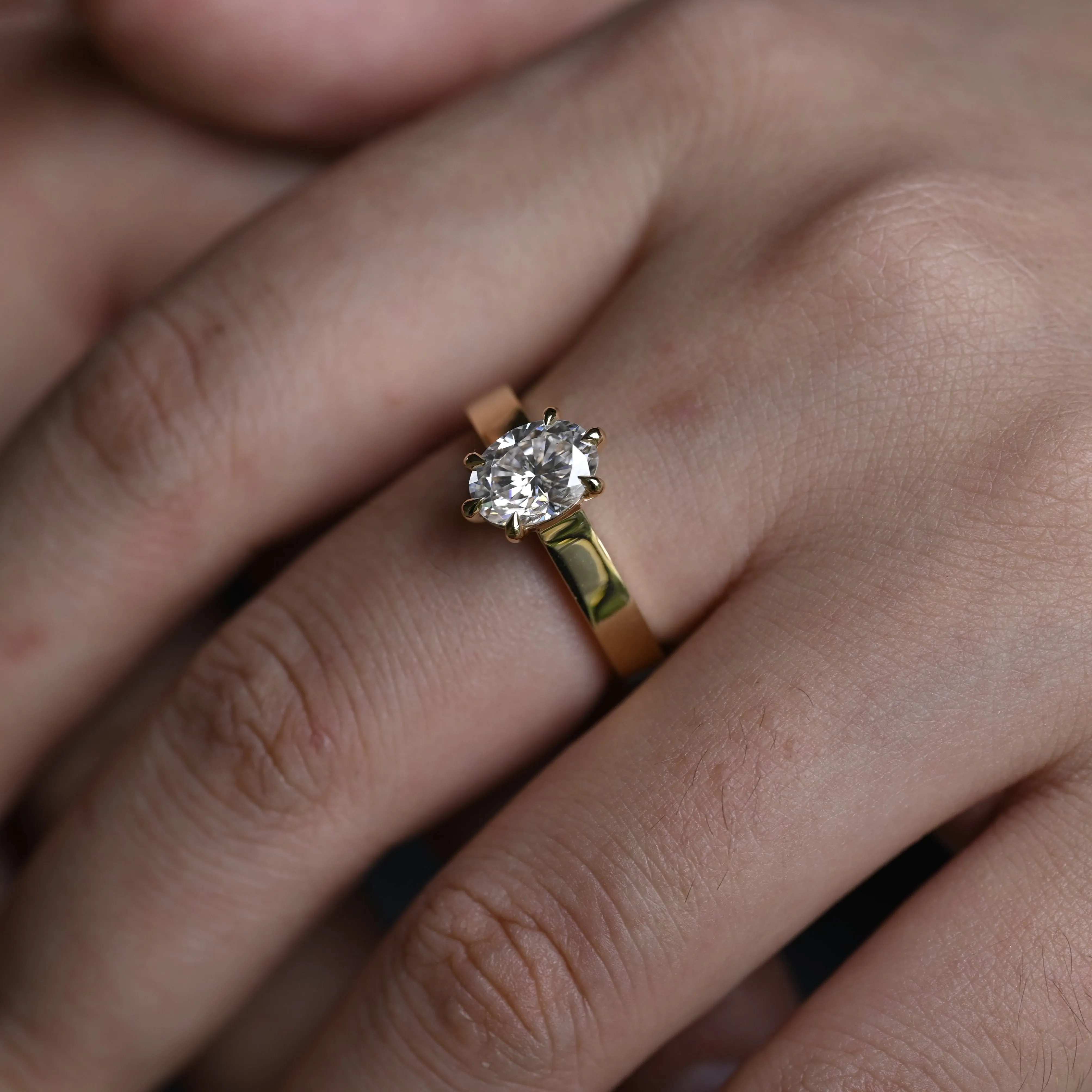 Solid Gold 3mm Width Oval Cut Moissanite Engagement Ring, Solitaire Ring sold by Causyou product image thumbnail 2