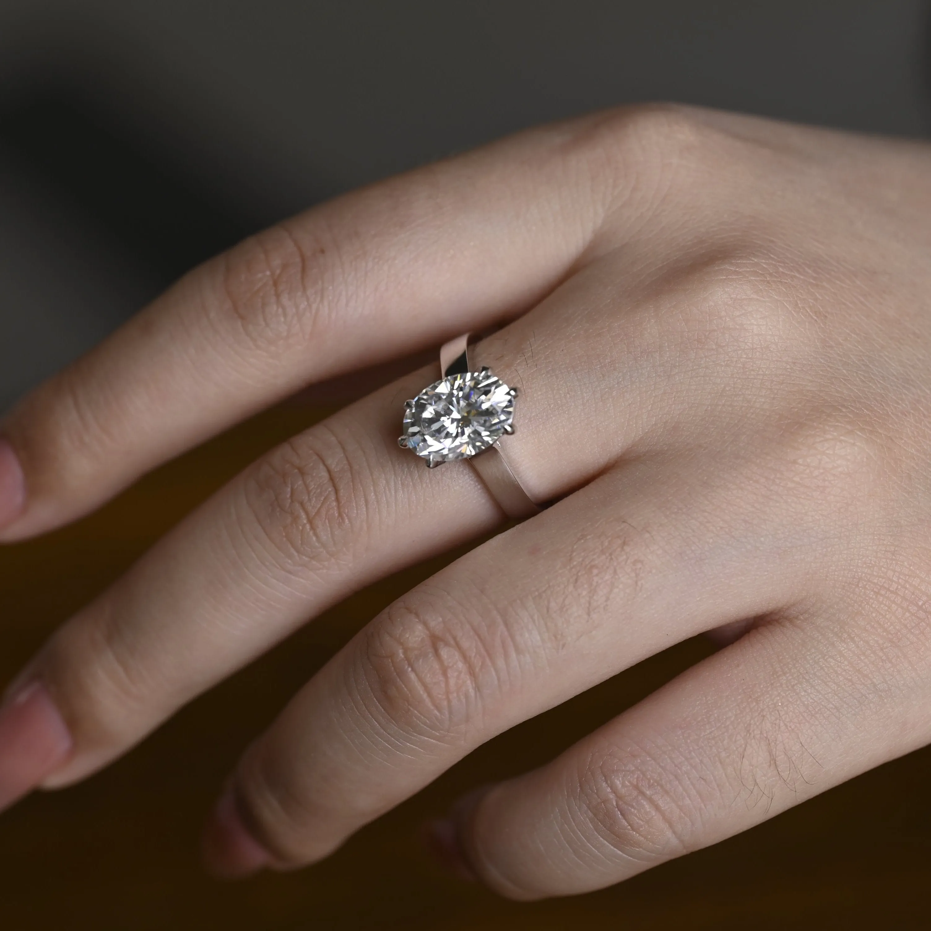 Solid Gold 3mm Width Oval Cut Moissanite Engagement Ring, Solitaire Ring sold by Causyou product image thumbnail 4