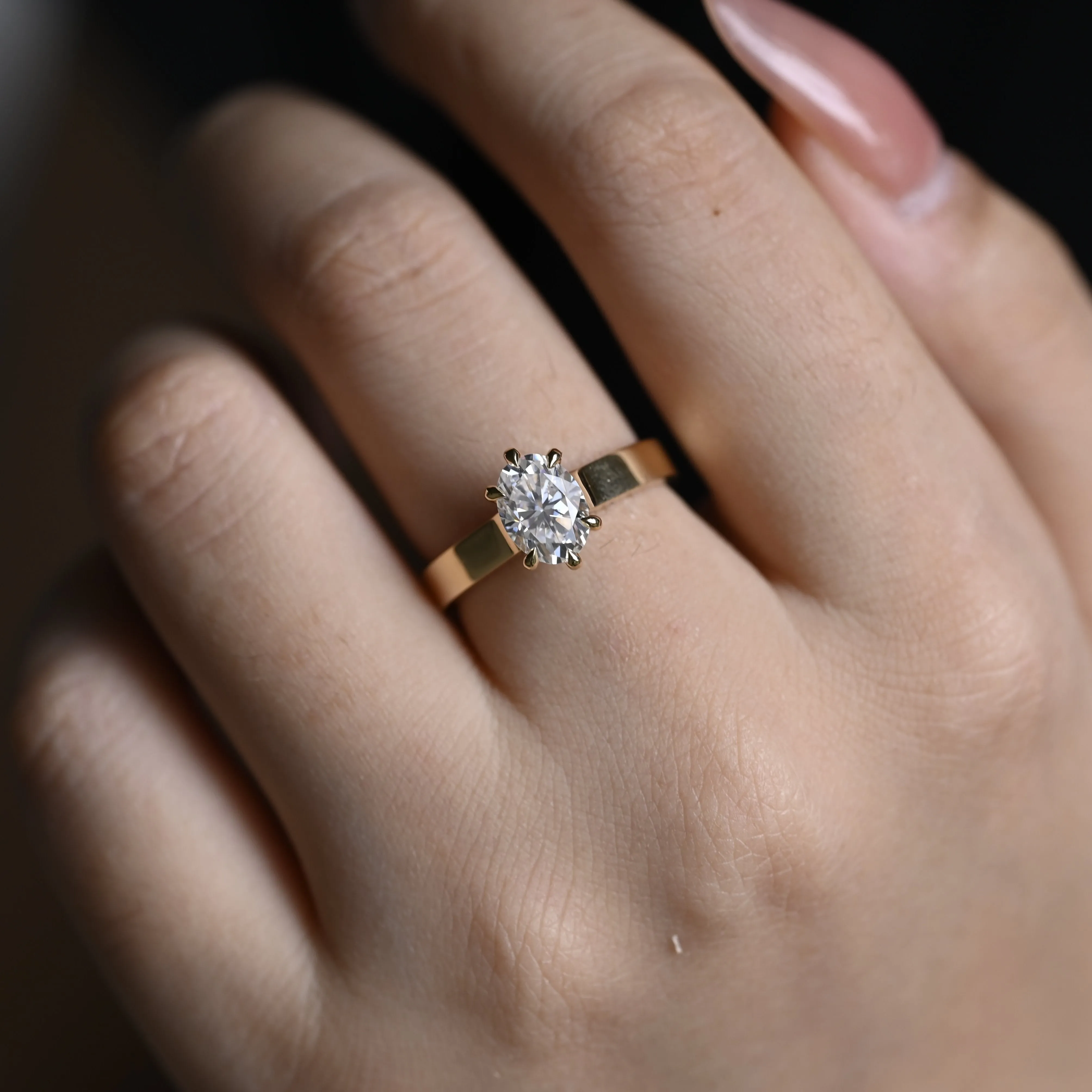 Solid Gold 3mm Width Oval Cut Moissanite Engagement Ring, Solitaire Ring sold by Causyou product image thumbnail 3