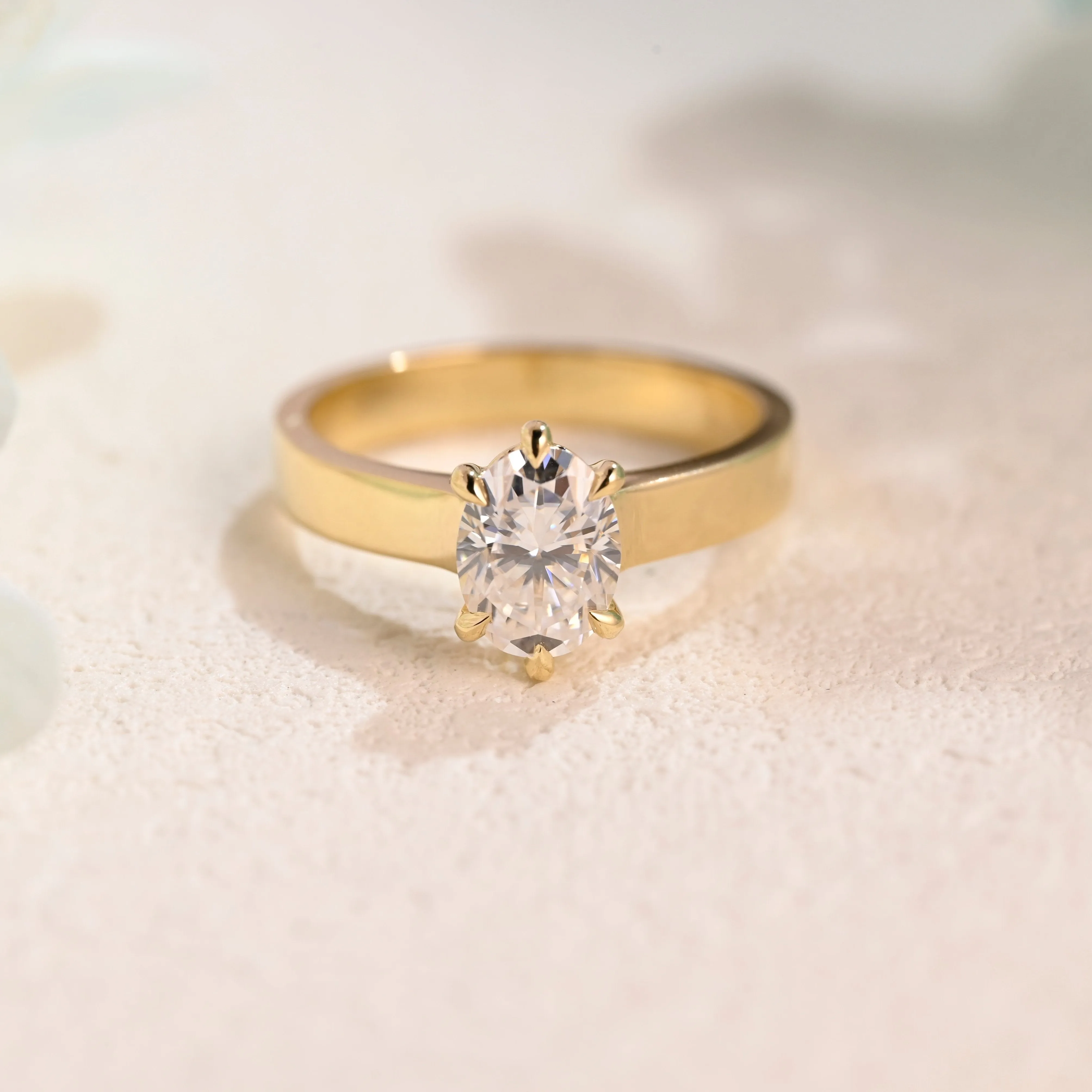 Solid Gold 3mm Width Oval Cut Moissanite Engagement Ring, Solitaire Ring sold by Causyou