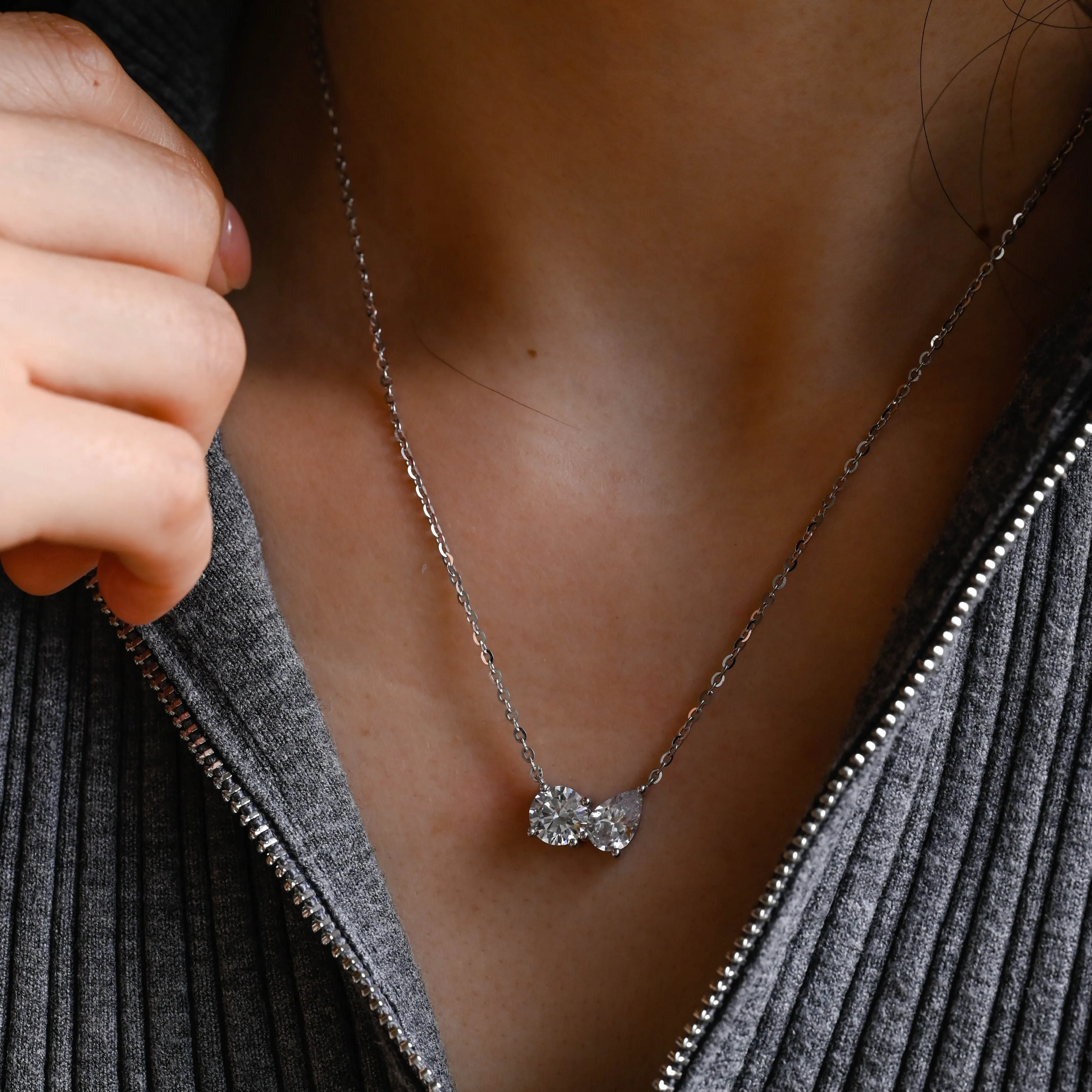 Solid Gold Toi Et Moi Pear Cut & Round Cut Moissanite Pendant sold by Causyou product image thumbnail 2