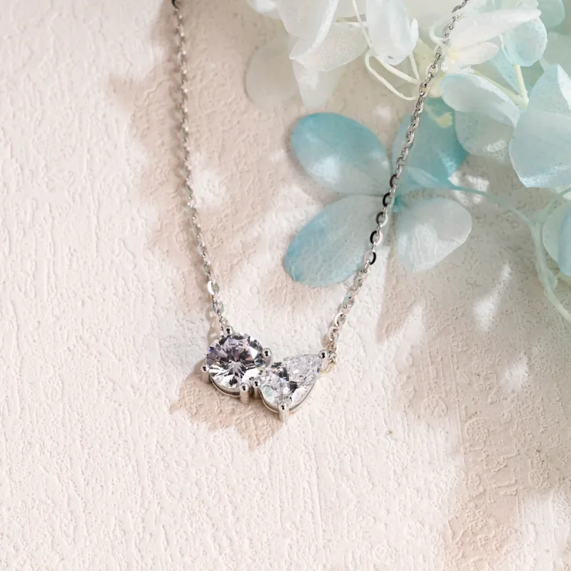 Solid Gold Toi Et Moi Pear Cut & Round Cut Moissanite Pendant sold by Causyou
