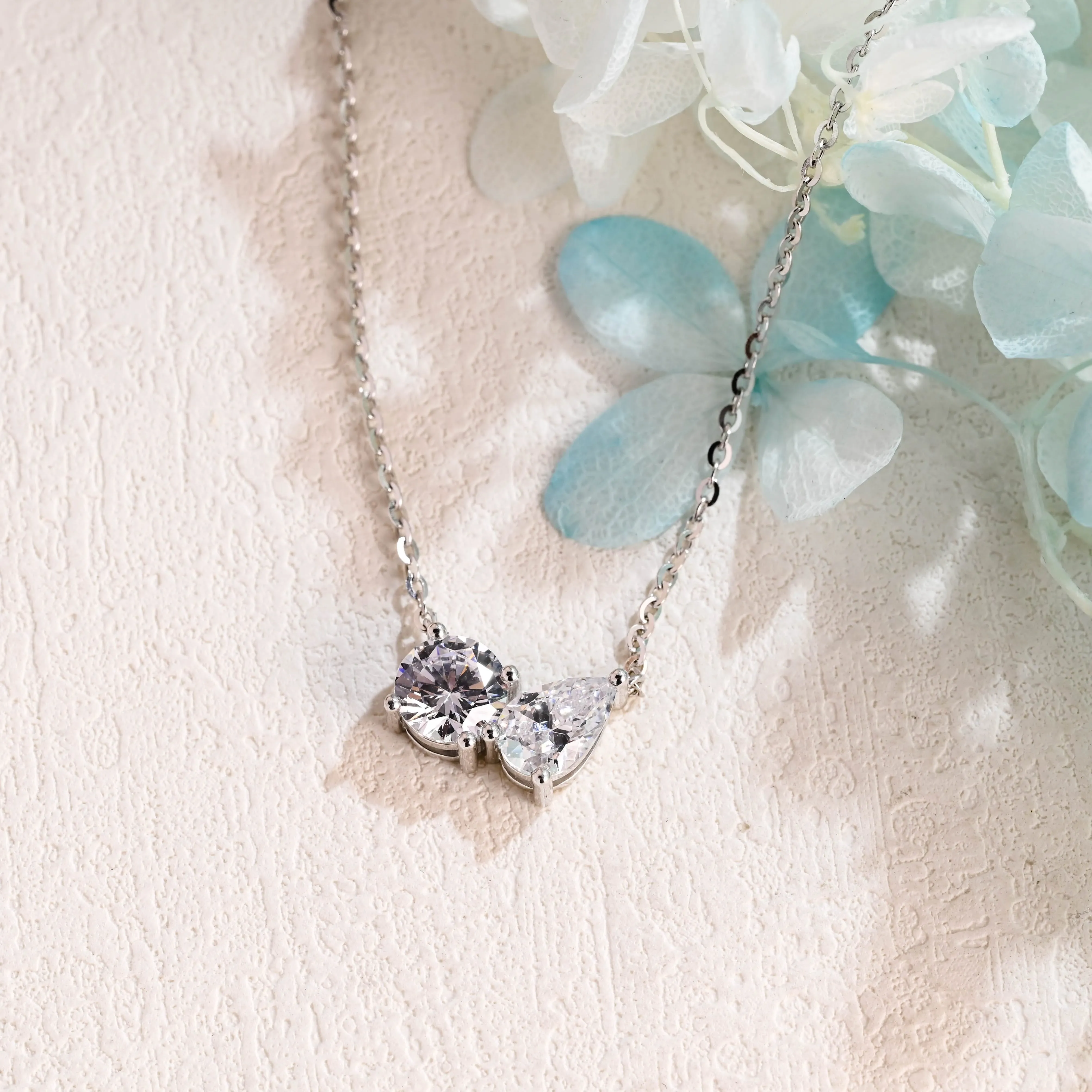 Solid Gold Toi Et Moi Pear Cut & Round Cut Moissanite Pendant sold by Causyou