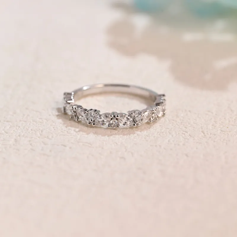 Solid Gold Half Eternity Marquise & Round Cut Moissanite Wedding Band sold by Causyou