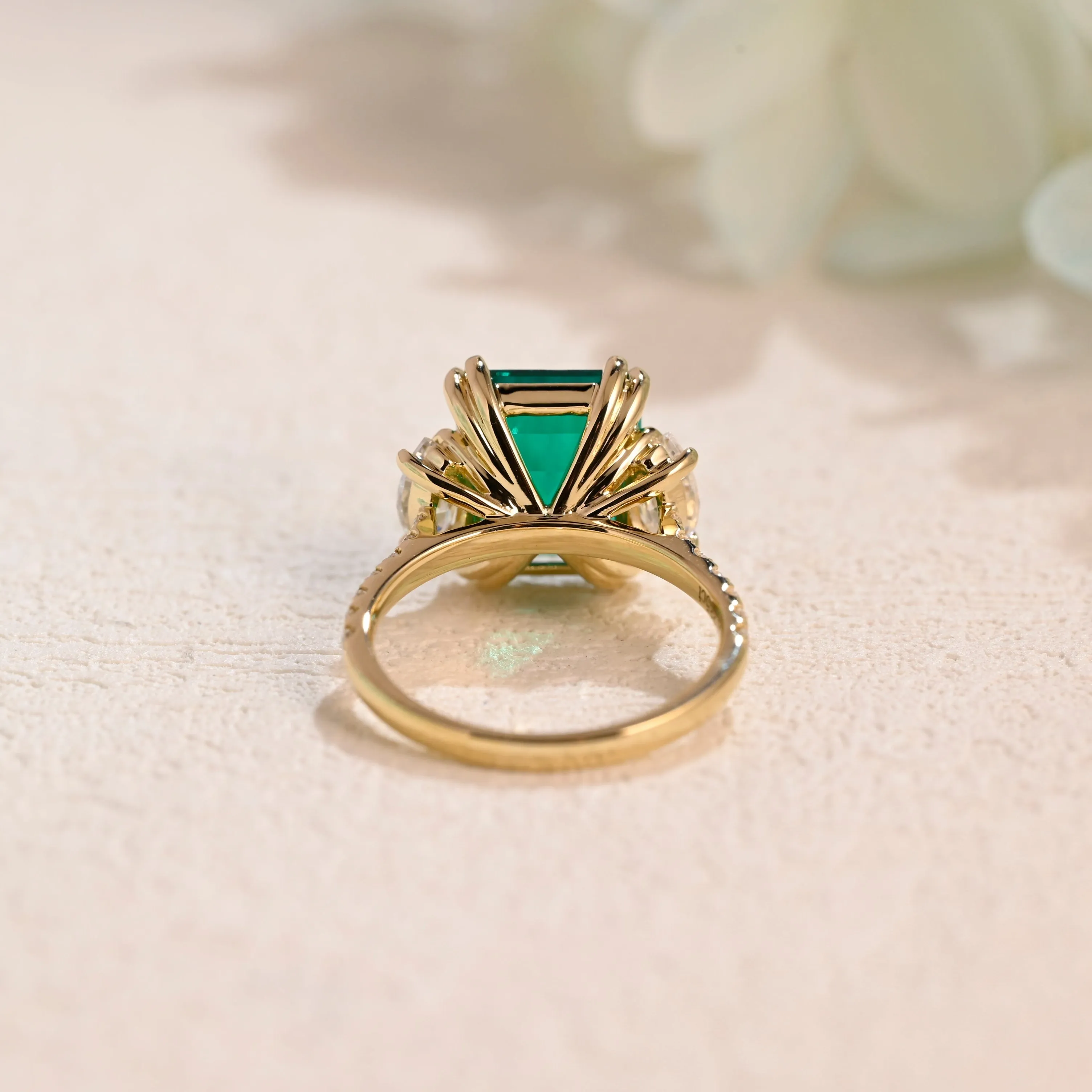 Solid Gold Three Stone Lab Emerald Engagement Ring sold by Causyou product image thumbnail 3