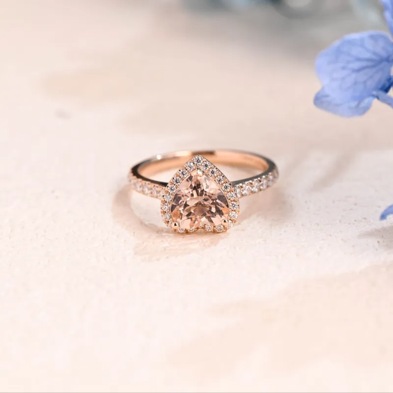 Solid Gold Heart Cut Lab Pink Sapphire Engagement Ring Cathedral Ring sold by Causyou