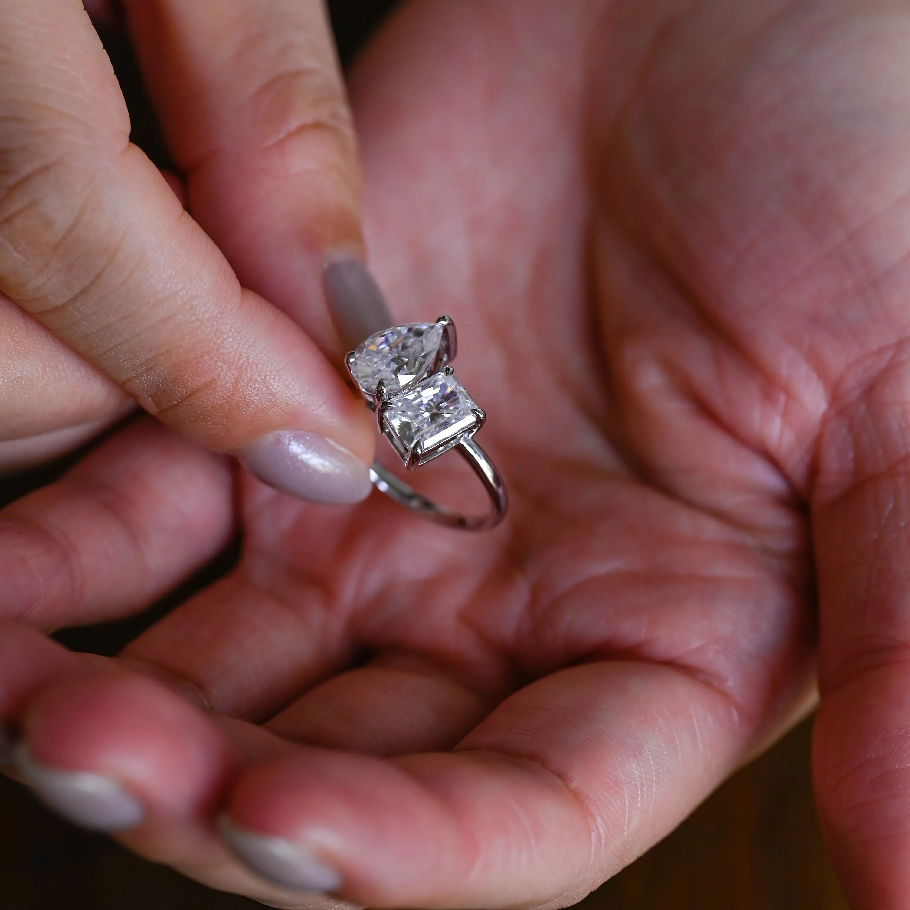 Solid Gold Toi Et Moi Radiant & Pear Cut Moissanite Engagement Ring sold by Causyou product image thumbnail 4