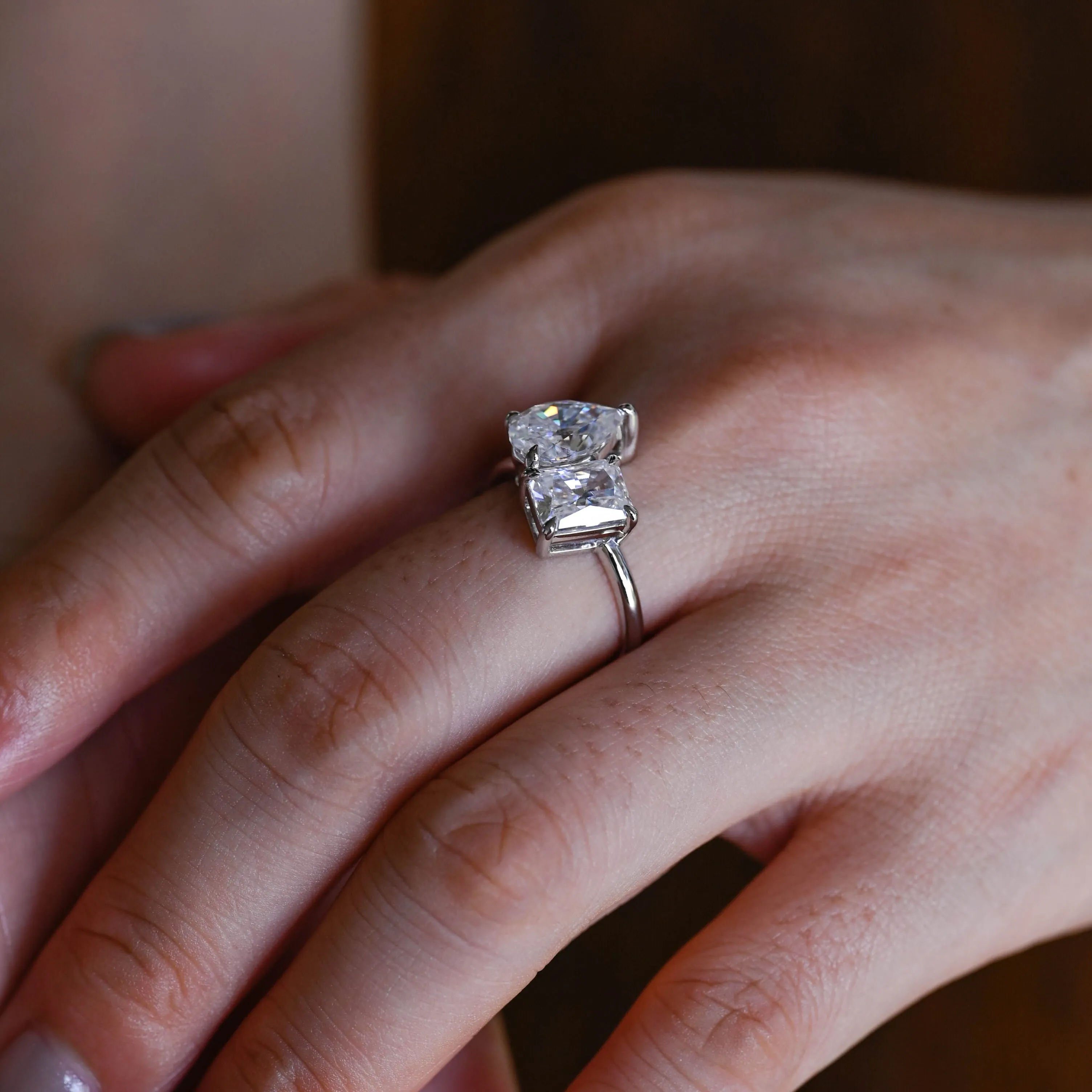 Solid Gold Toi Et Moi Radiant & Pear Cut Moissanite Engagement Ring sold by Causyou product image thumbnail 2