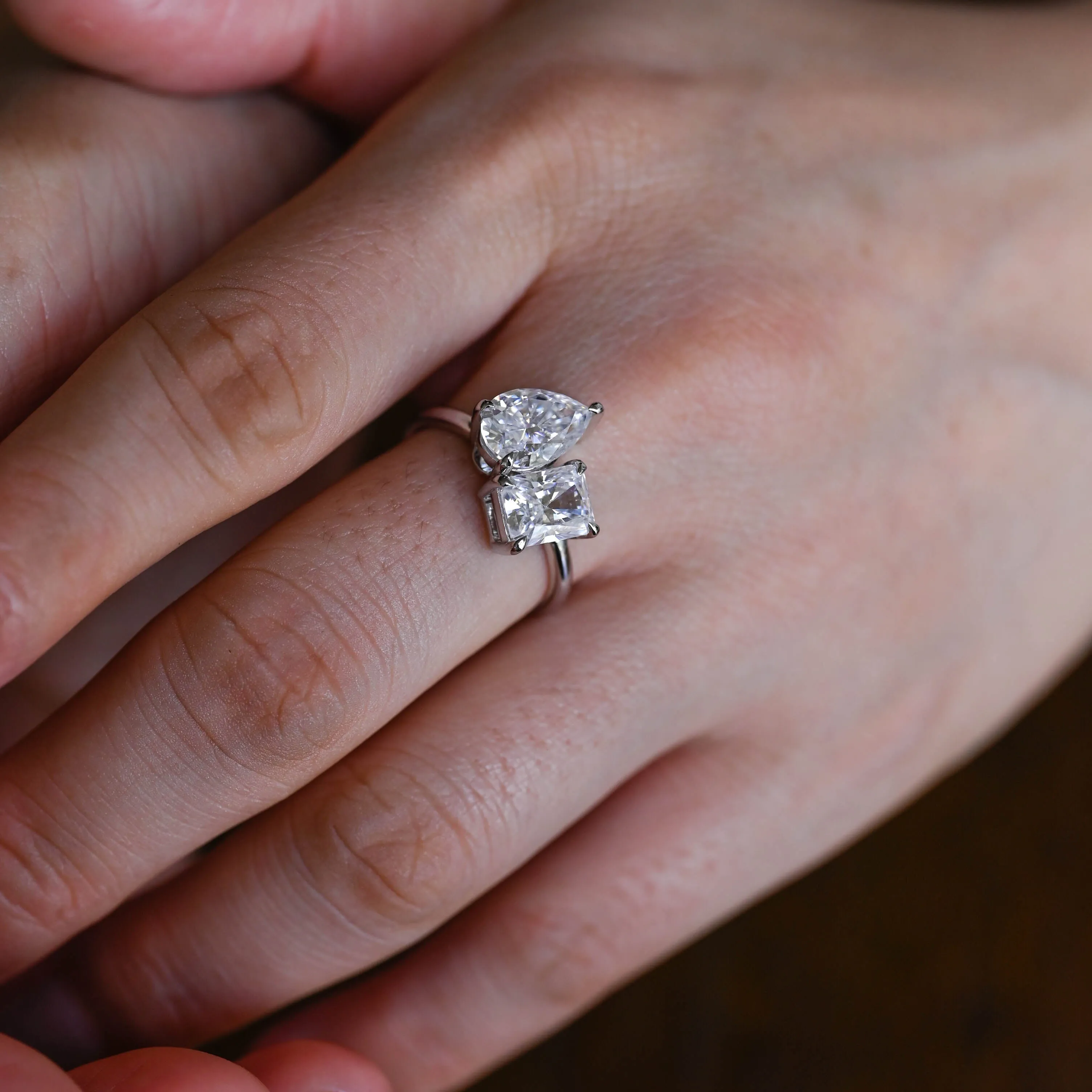 Solid Gold Toi Et Moi Radiant & Pear Cut Moissanite Engagement Ring sold by Causyou product image thumbnail 3
