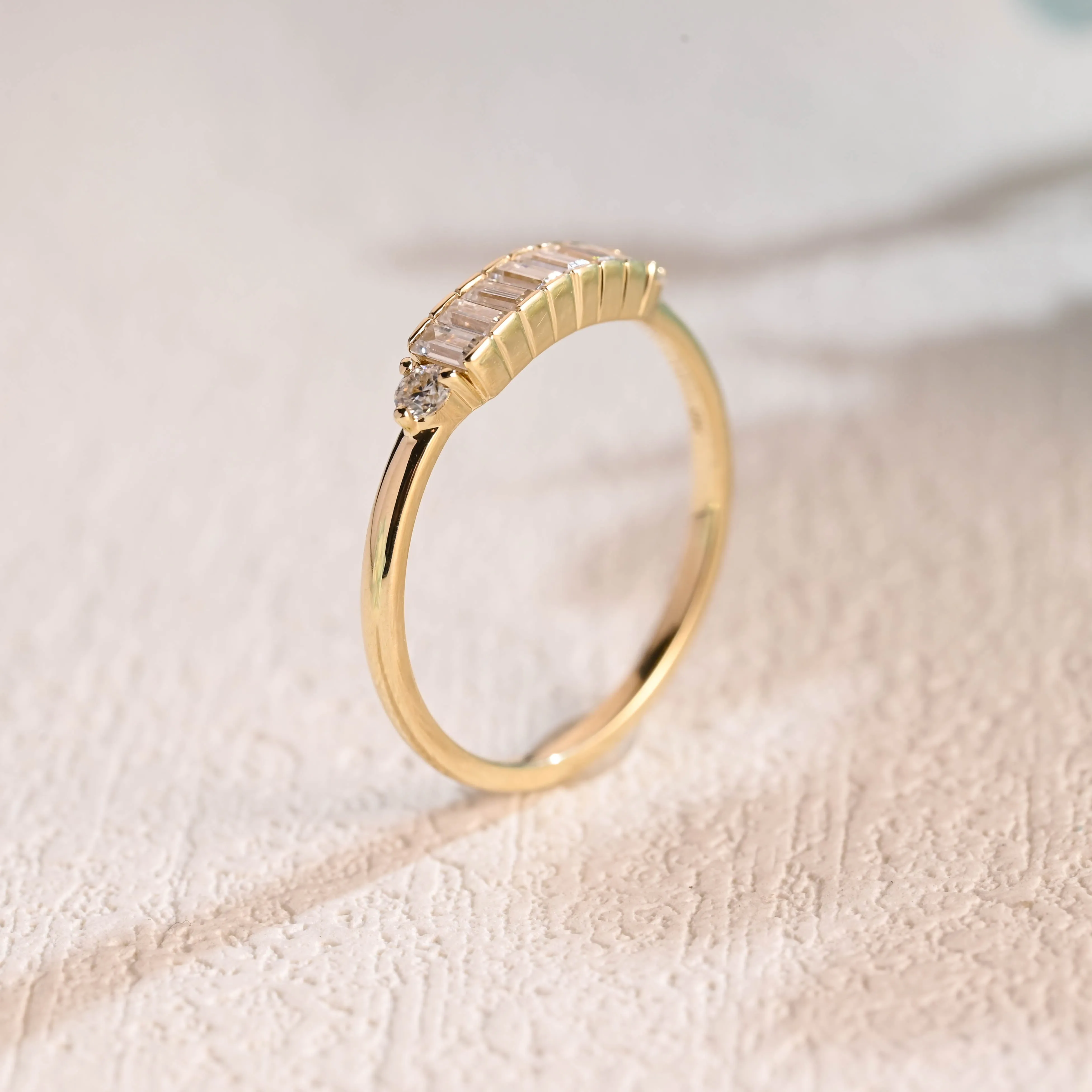 Solid Gold Baguette & Round Cut Moissanite Wedding Band sold by Causyou product image thumbnail 5