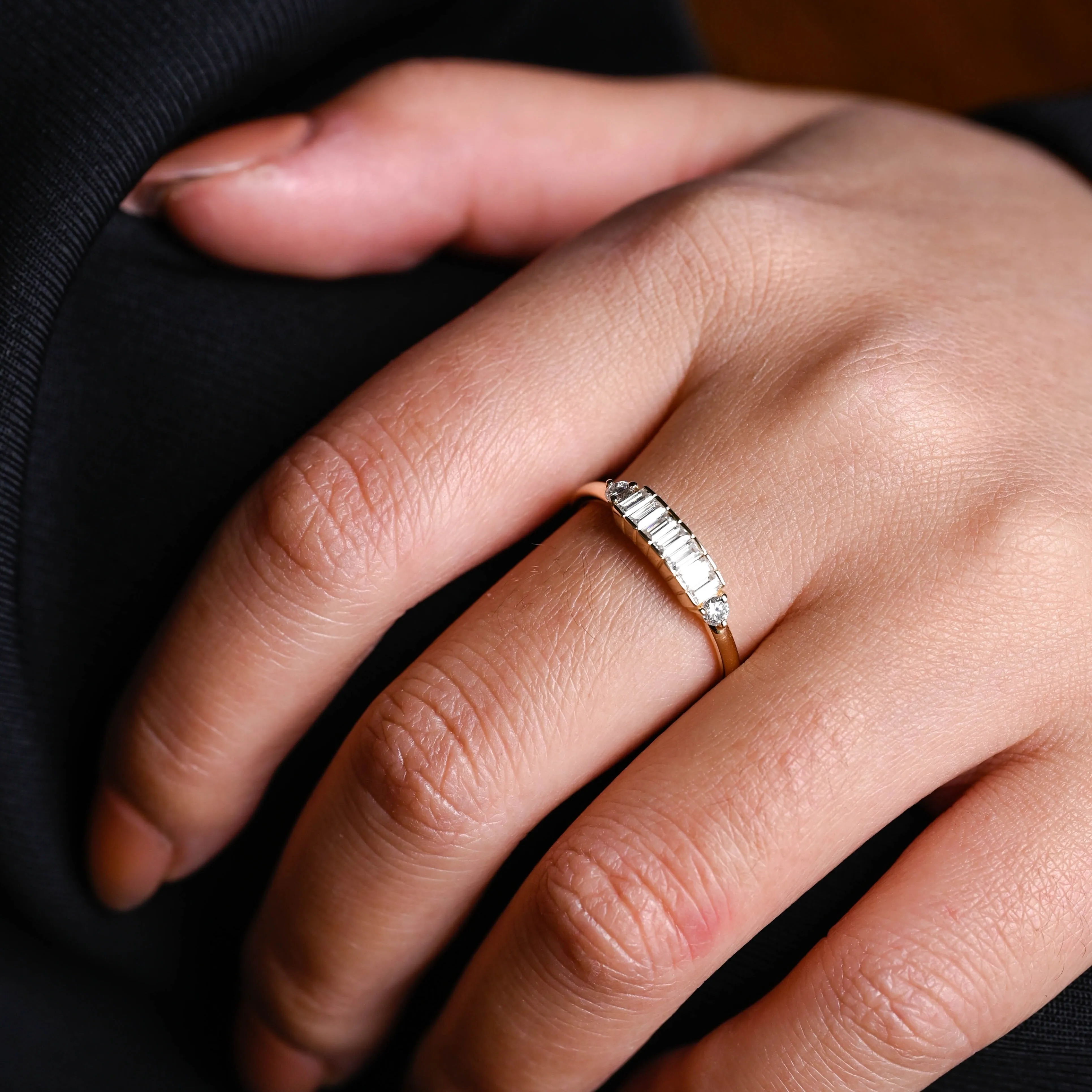 Solid Gold Baguette & Round Cut Moissanite Wedding Band sold by Causyou product image thumbnail 3