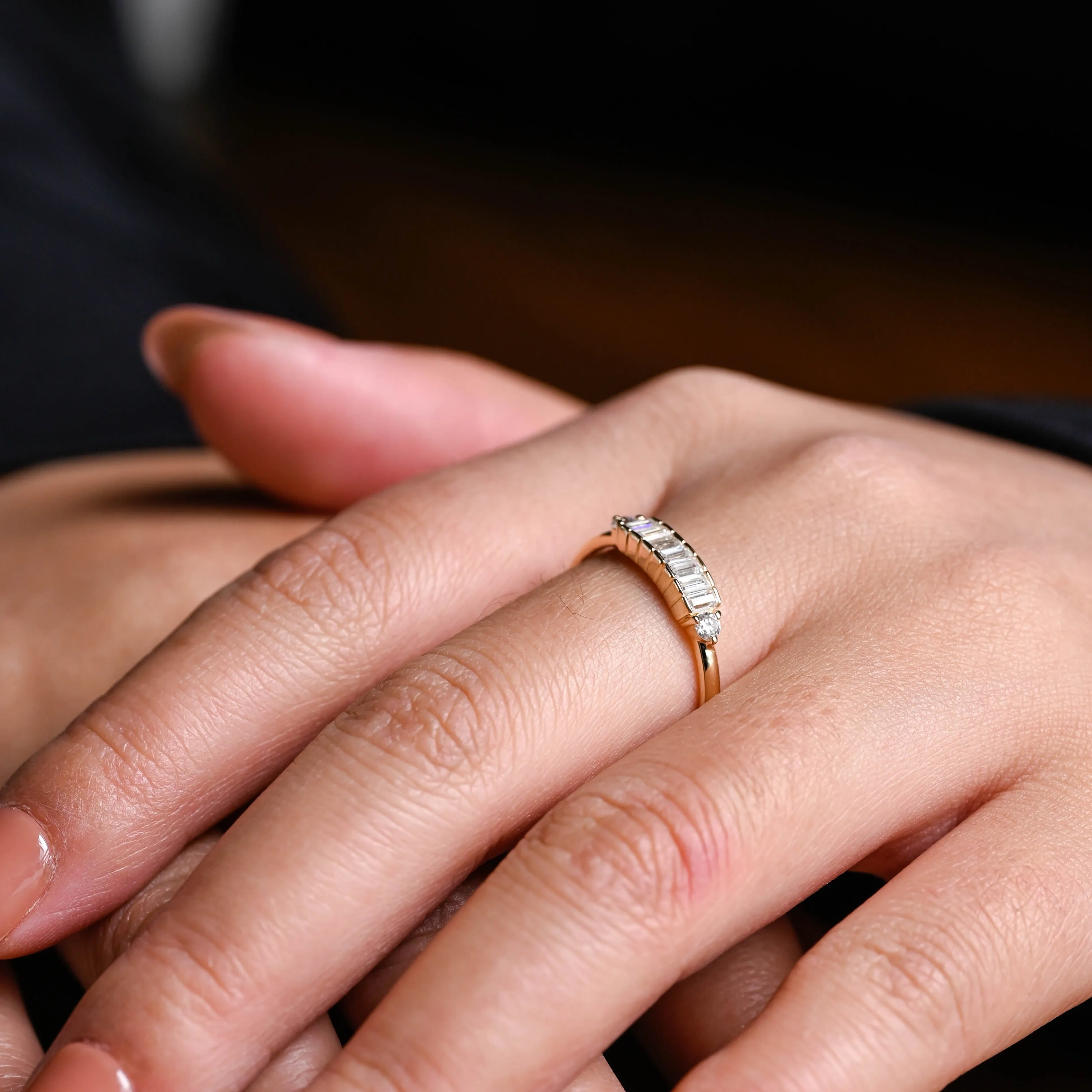 Solid Gold Baguette & Round Cut Moissanite Wedding Band sold by Causyou product image thumbnail 4